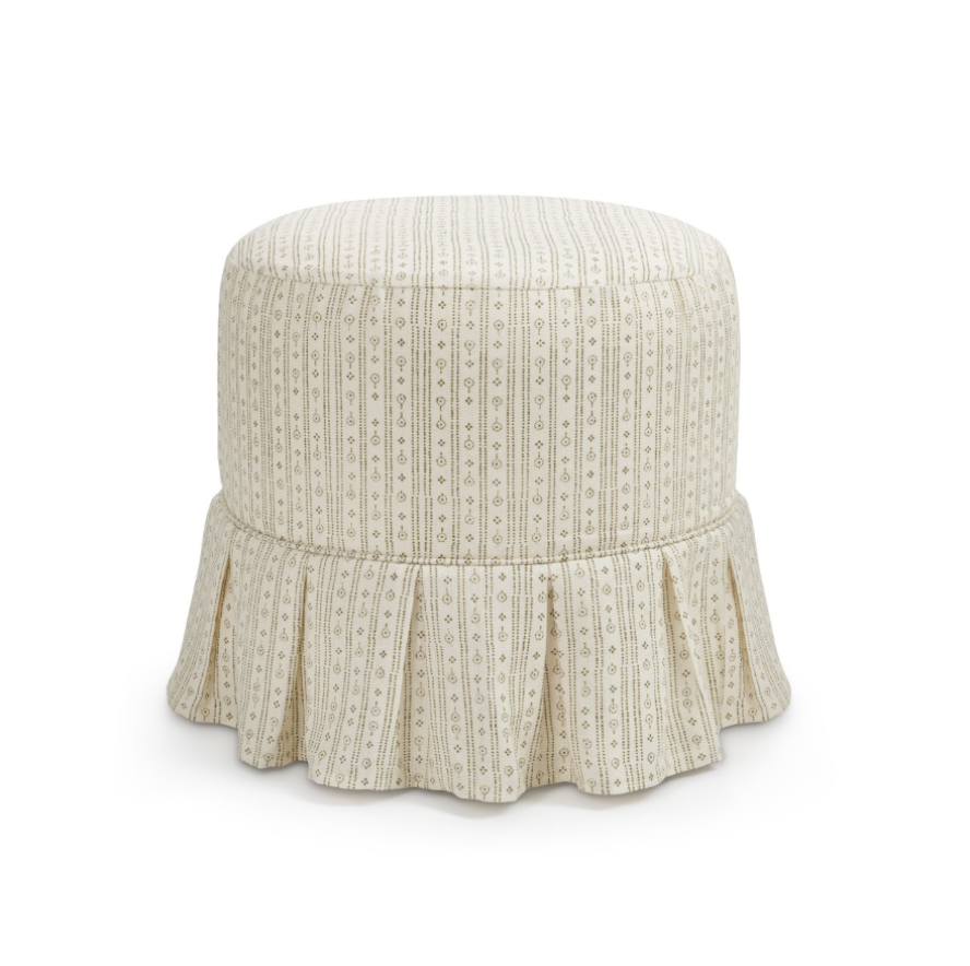 Maro x The Roost Trendel box pleat slipcover ottoman