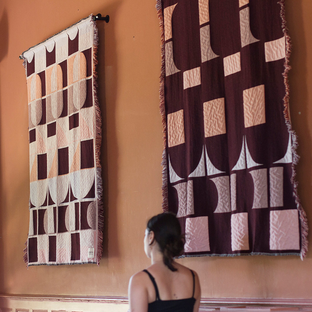 Grid _ pink + maroon wall hanging