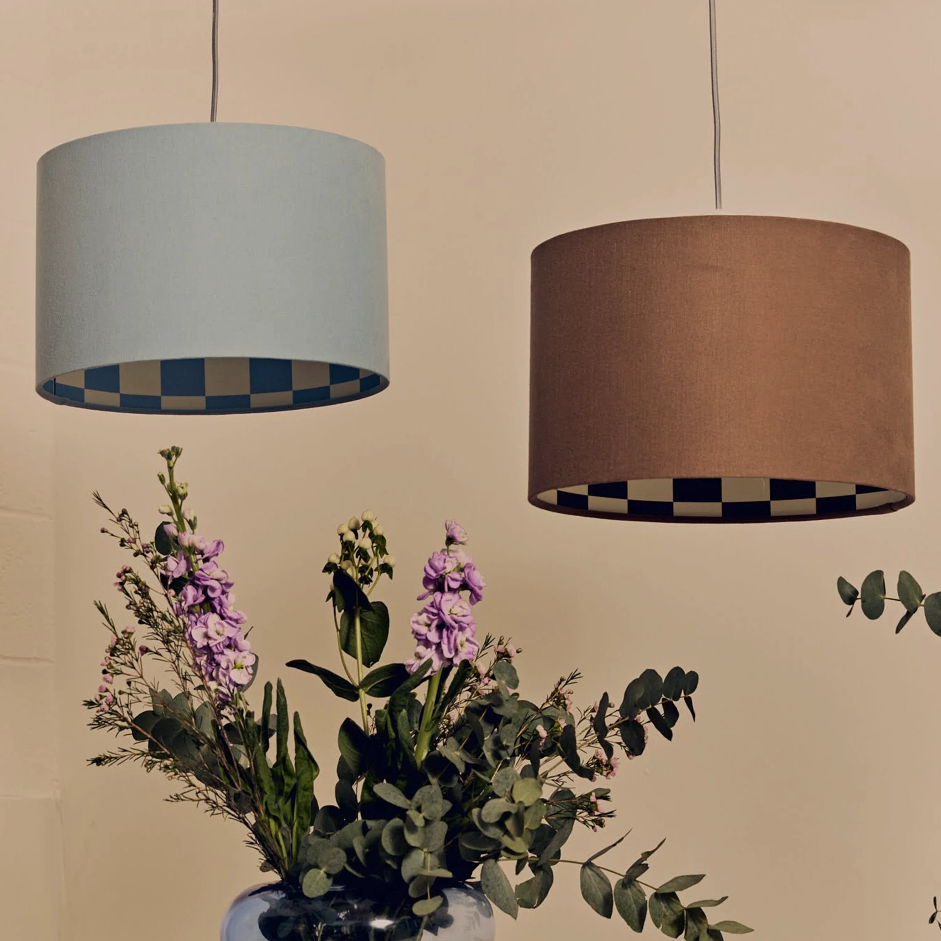 Damson blue checkered drum shade
