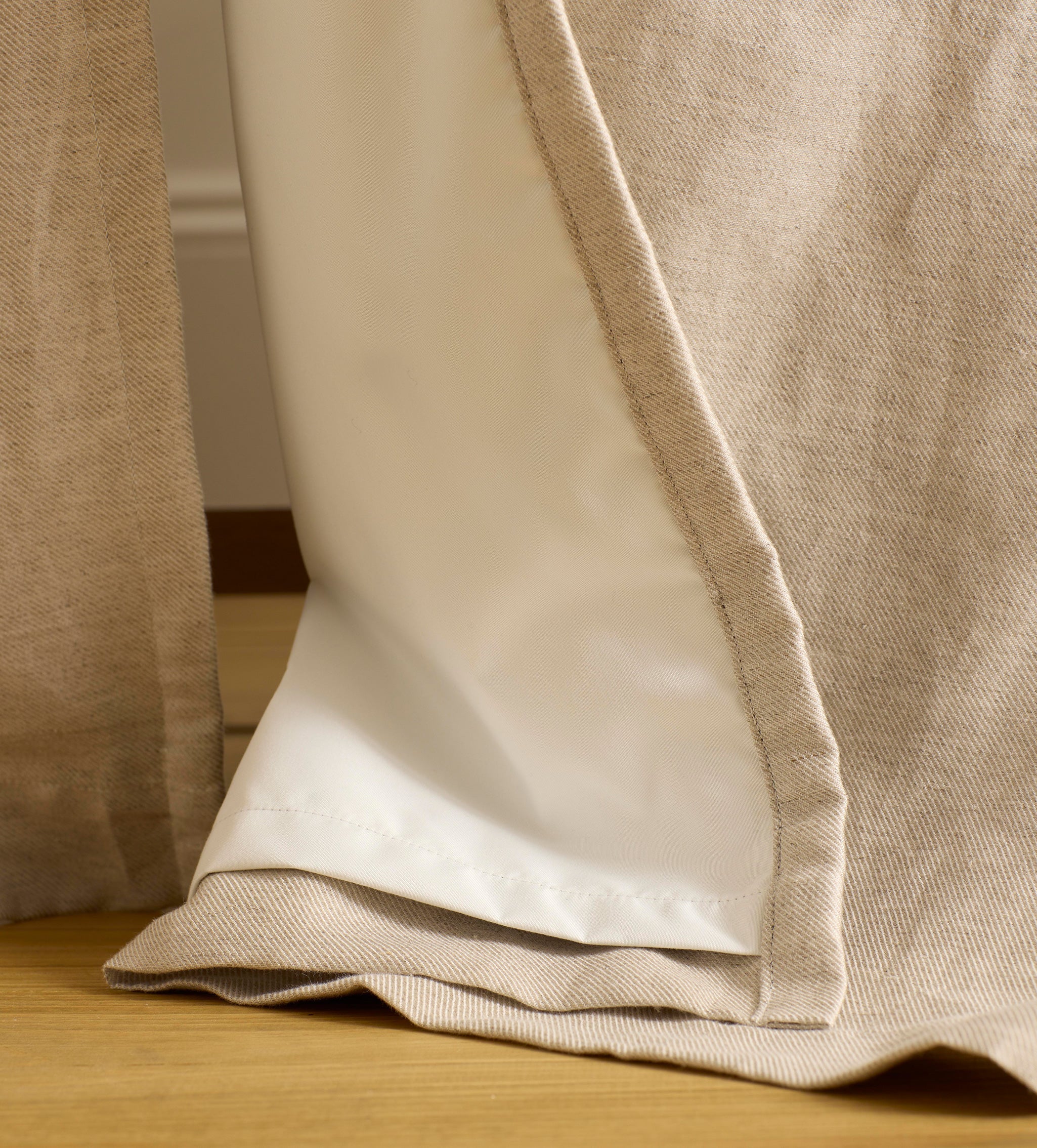 Natural Twill Cotton Linen Blackout Pencil Pleat Curtains (Pair)