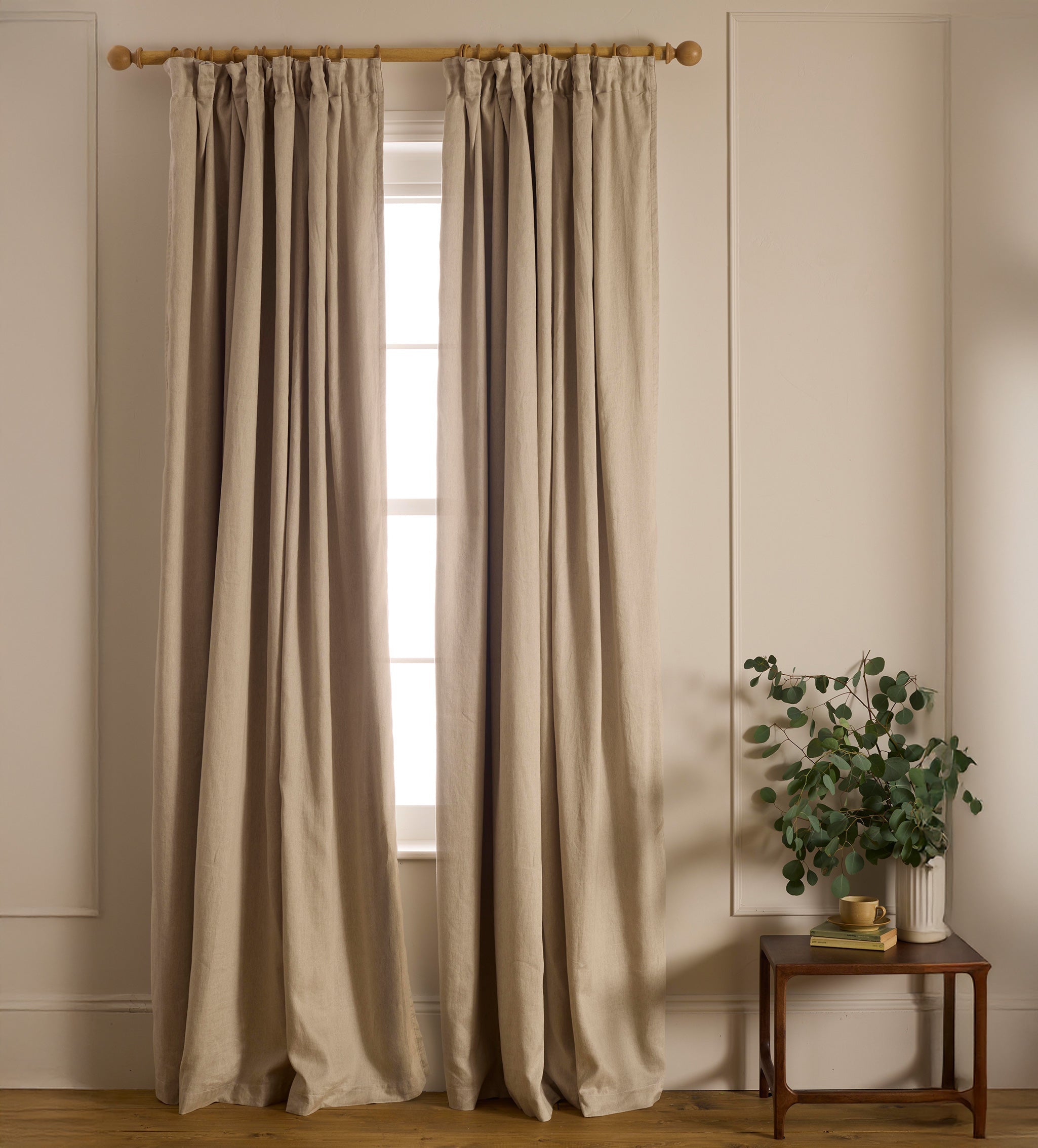 Natural Twill Cotton Linen Blackout Pencil Pleat Curtains (Pair)