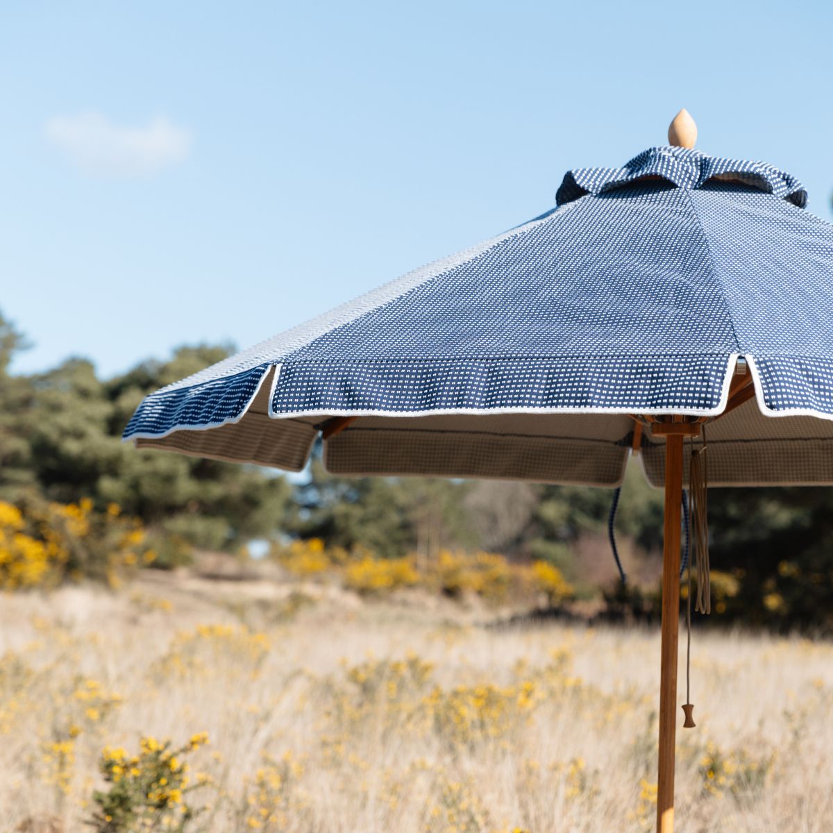 Dots & dashes embroidered parasol with valance