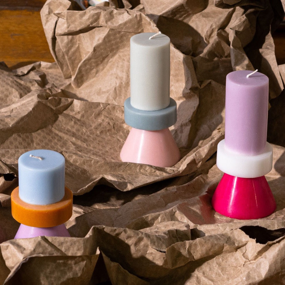 Stack Candle Tall | Violet, White & Geranium