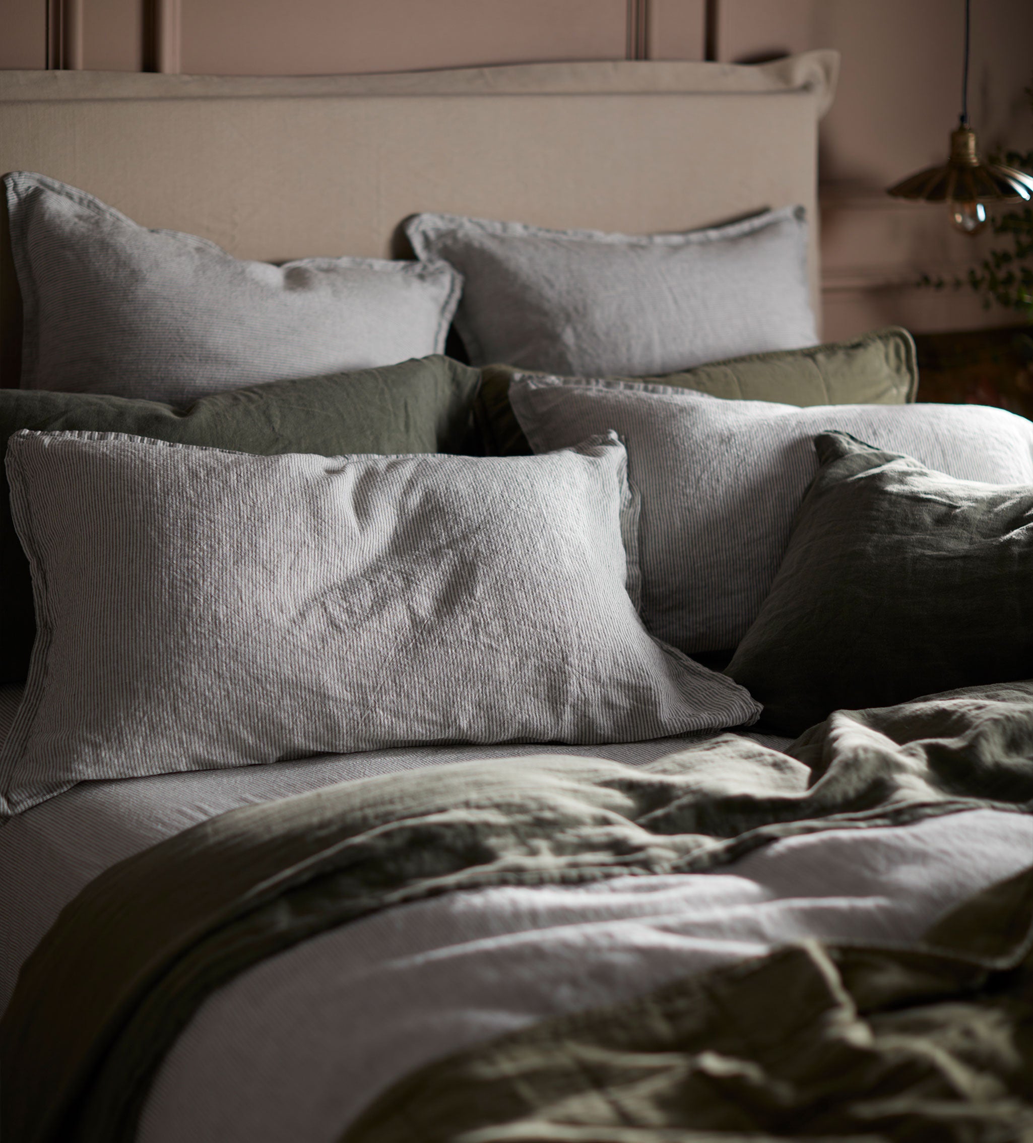 Sid Stripe 100% Linen Duvet Cover | Olive Green