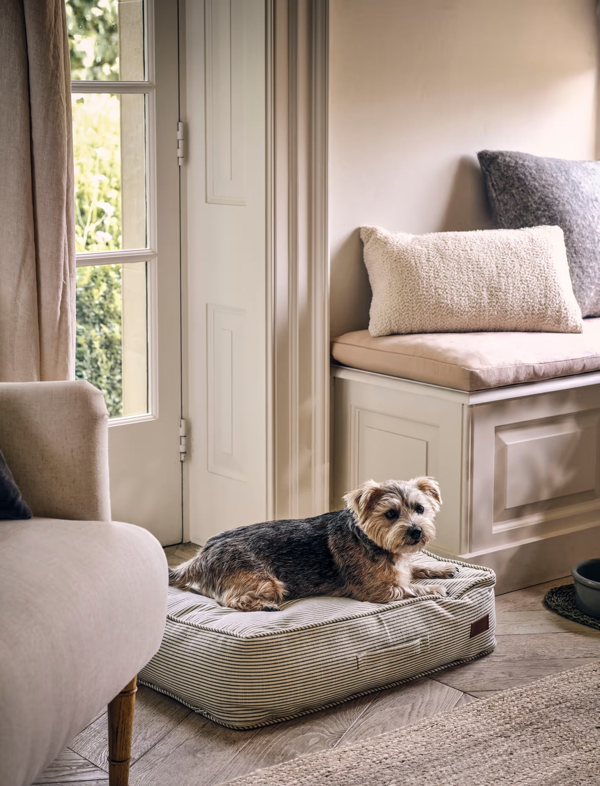 Oaklands Stripe Pet Cushion Rectangular Small Fern