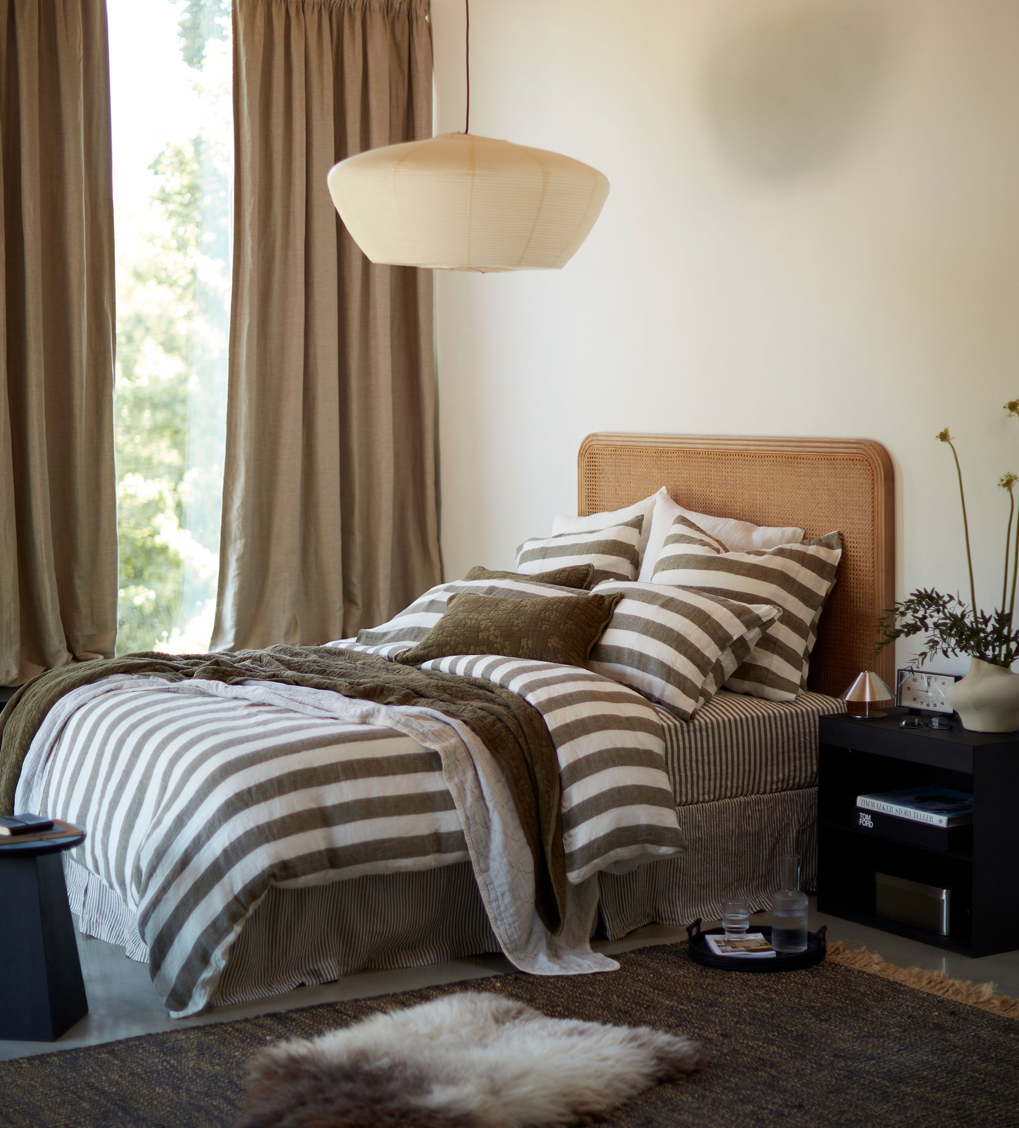 Dark Olive Cora Stripe Linen Valance