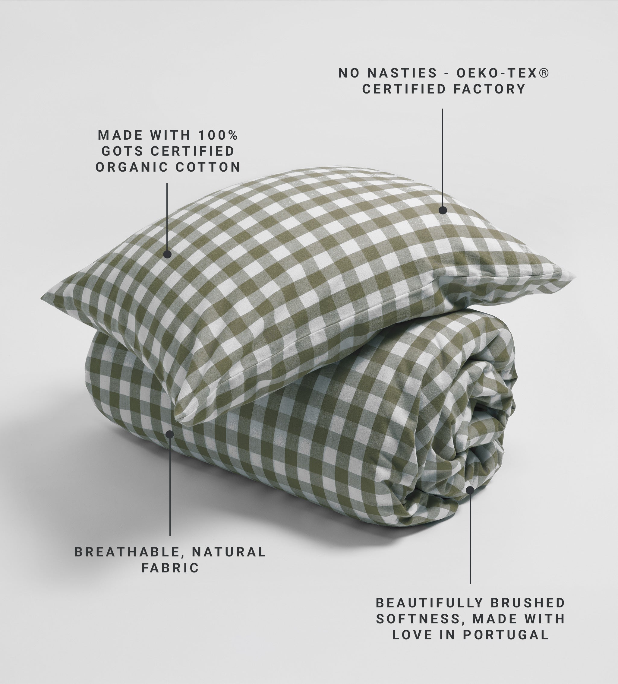 Olive Green Gilbert Gingham Brushed 100% Organic Cotton Duvet Cover