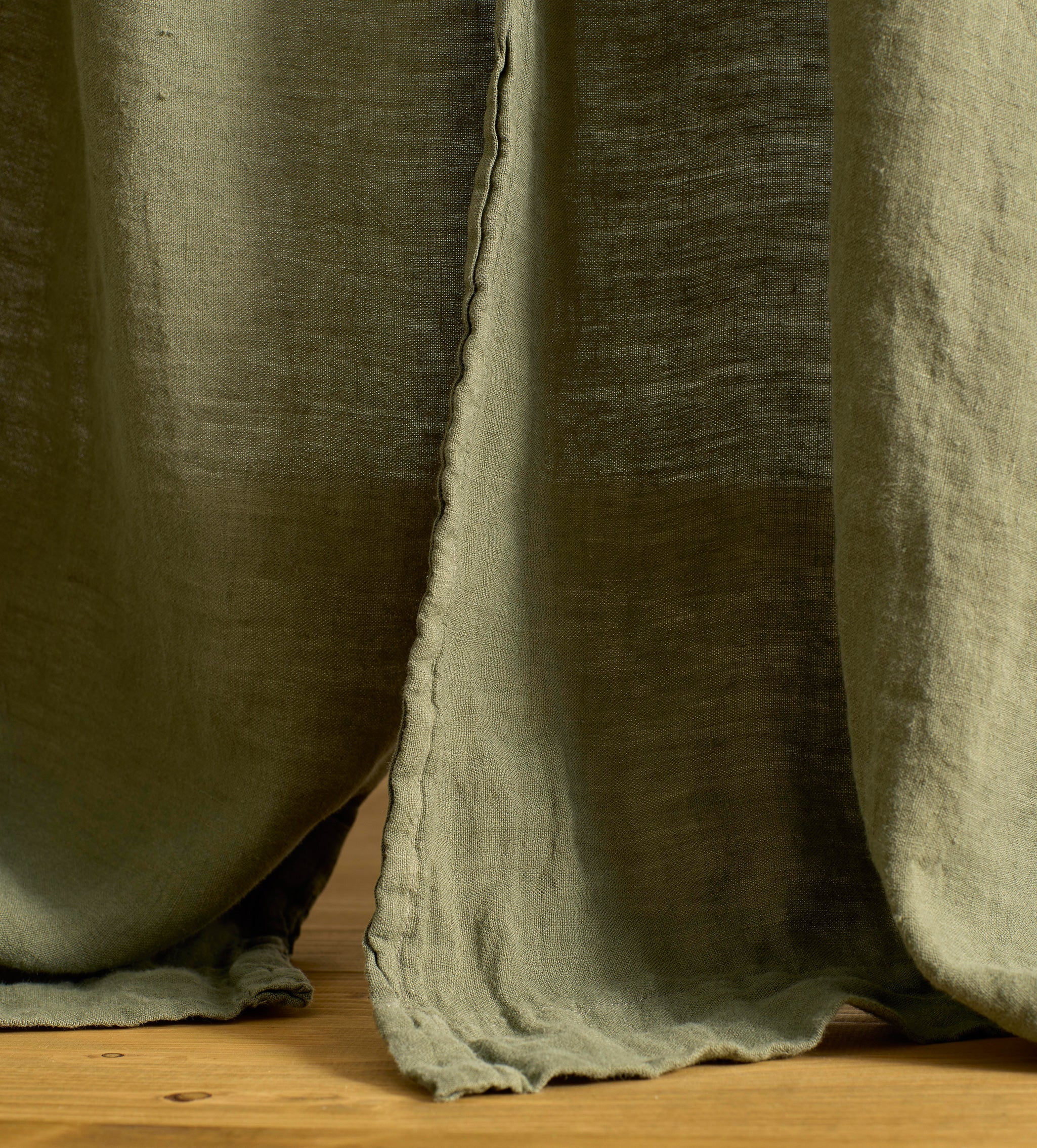 Olive Green 100% Linen Loop Top Curtain (Single)