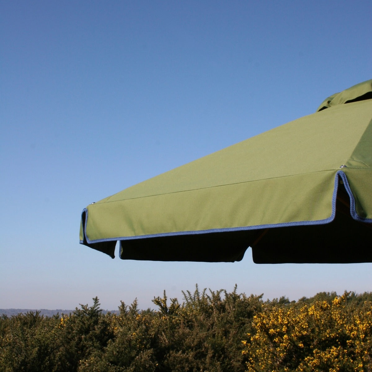 Parasol with contrast colour trim valance