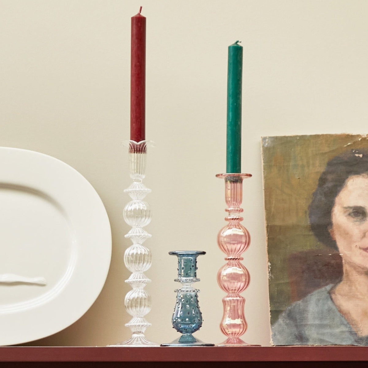 Ombo Glass Candlestick | Pink