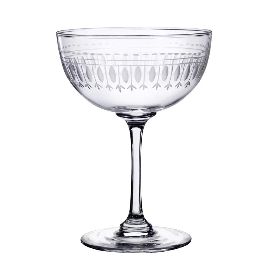 Large Crystal Champagne Saucers with Ovals Design