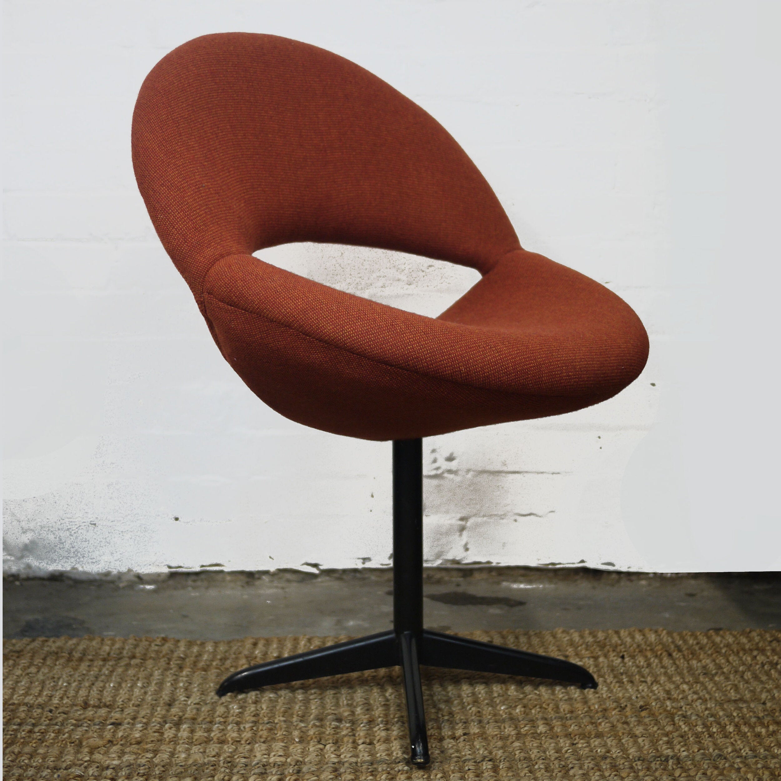 Pair of Dark Orange Bucket Chairs in Handwoven Fabric, 1960s, Set of 2