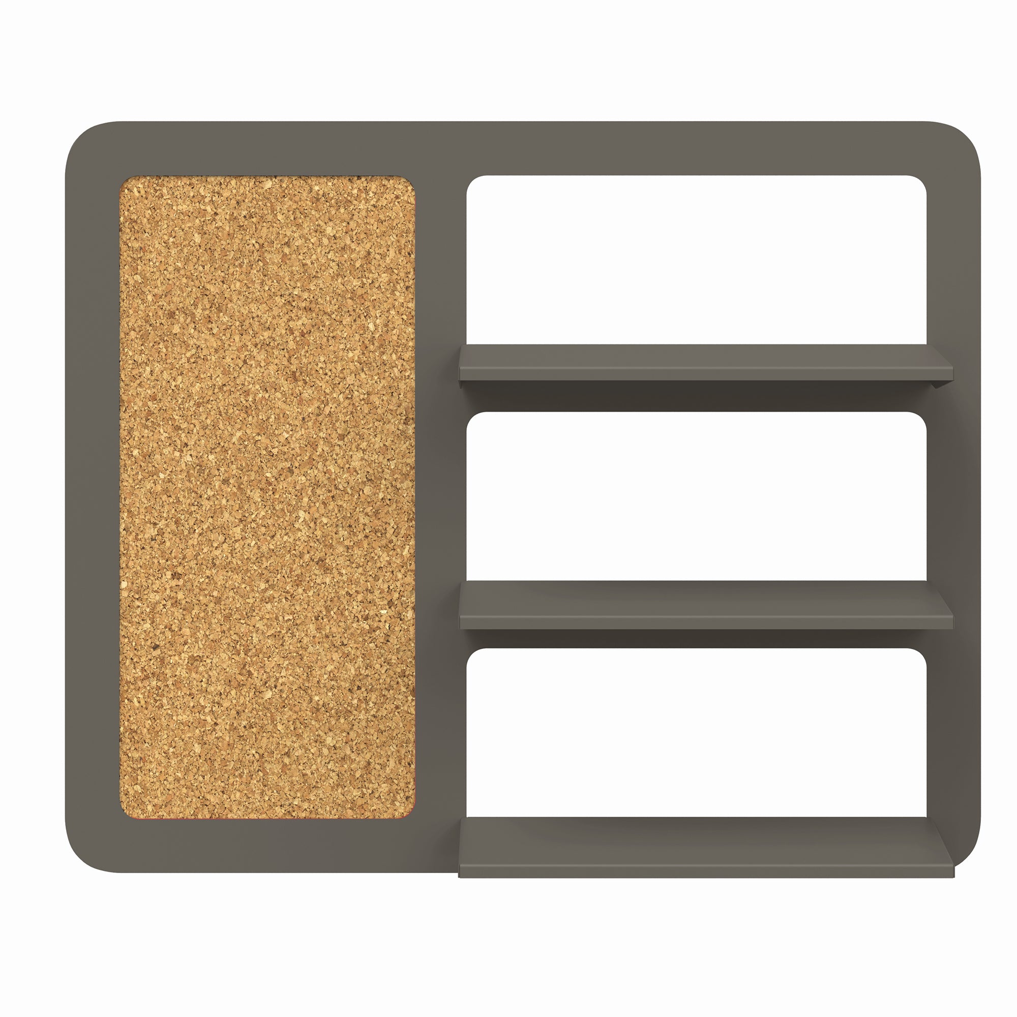 Place triple shelf with pinboard