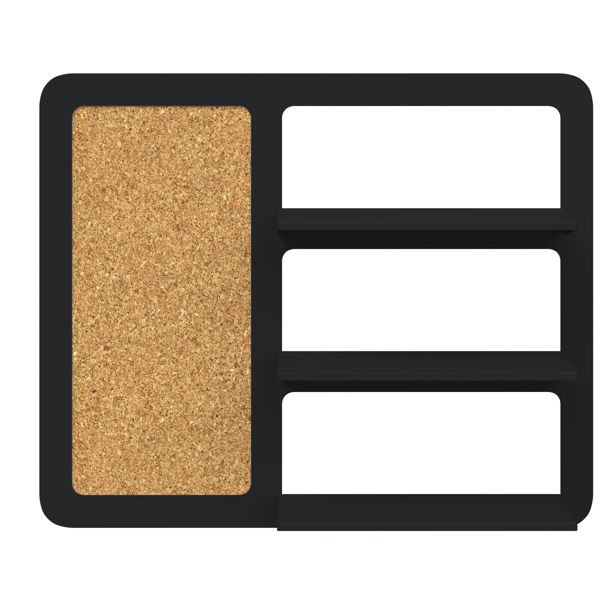 Place triple shelf with pinboard