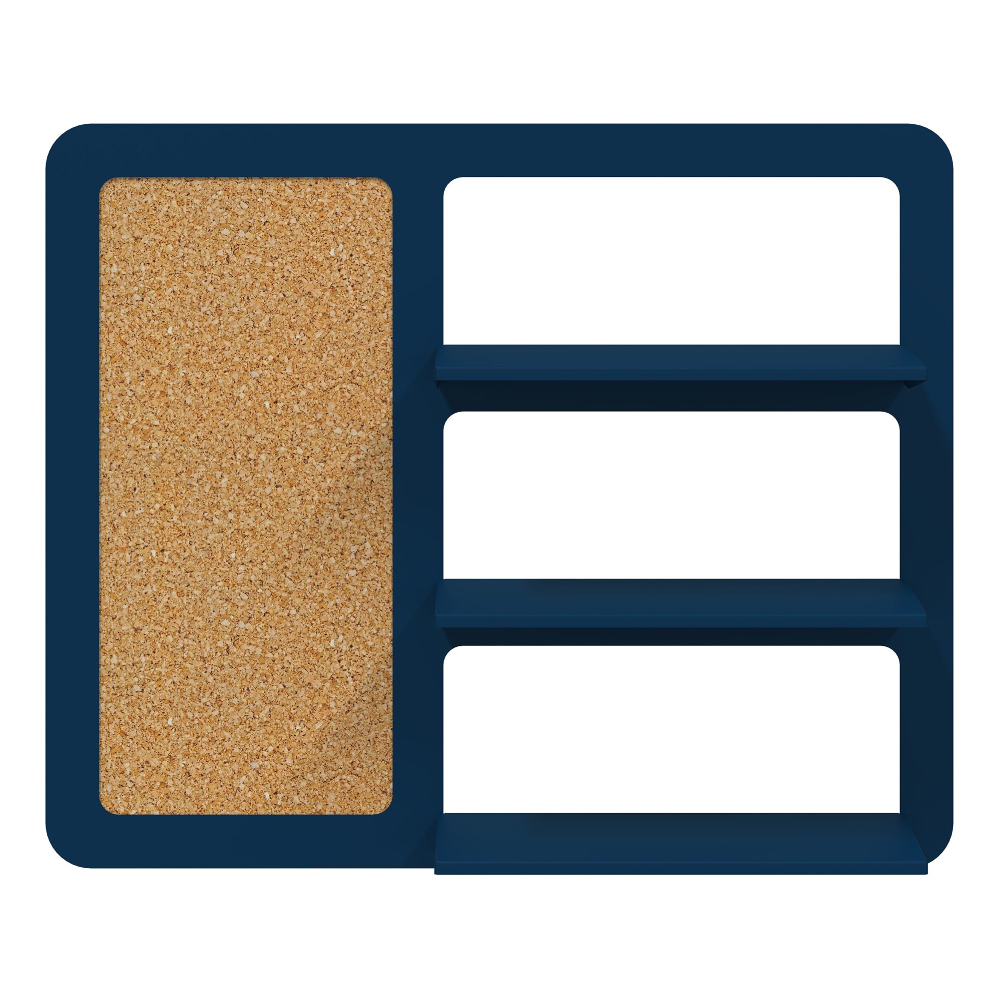 Place triple shelf with pinboard