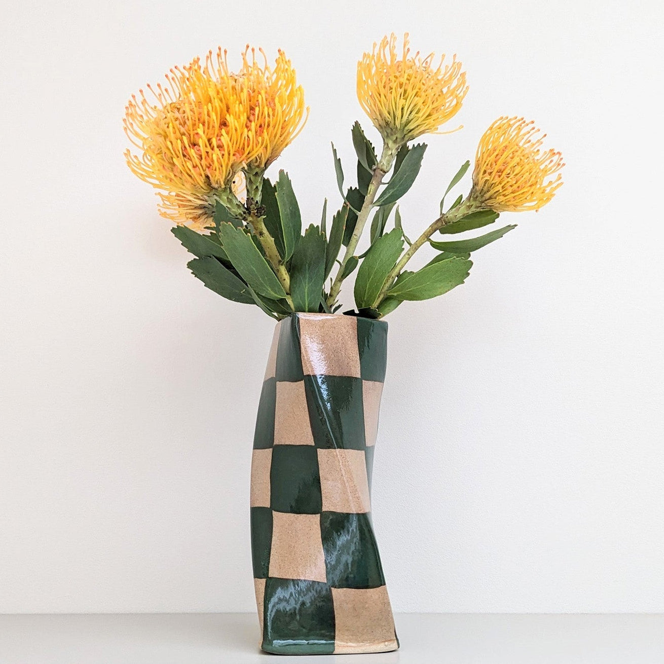 Green Check Twist Vase