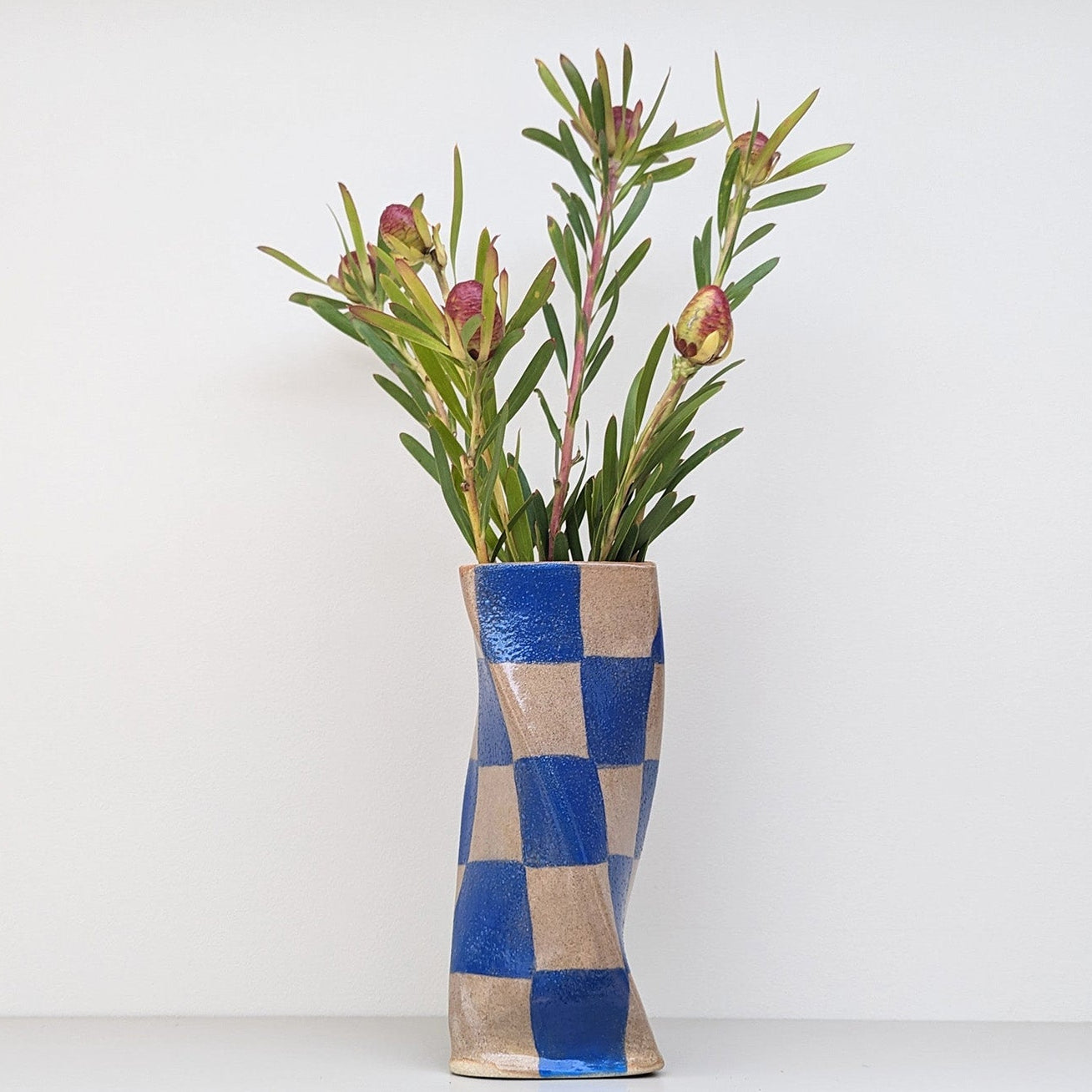 Blue Check Twist Vase