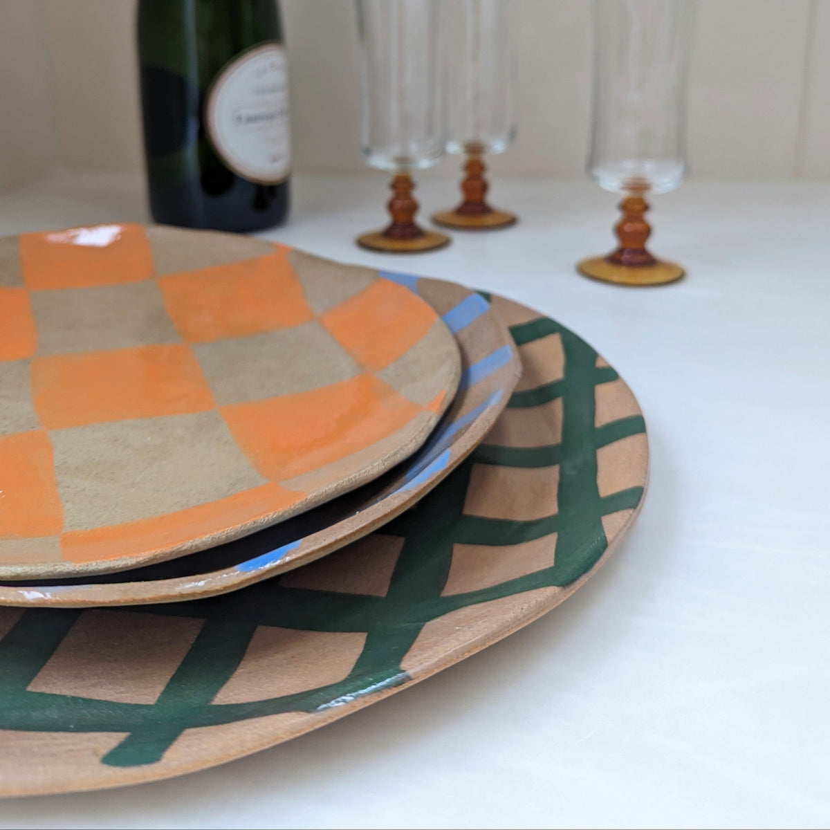 Green Gingham Serving Platter