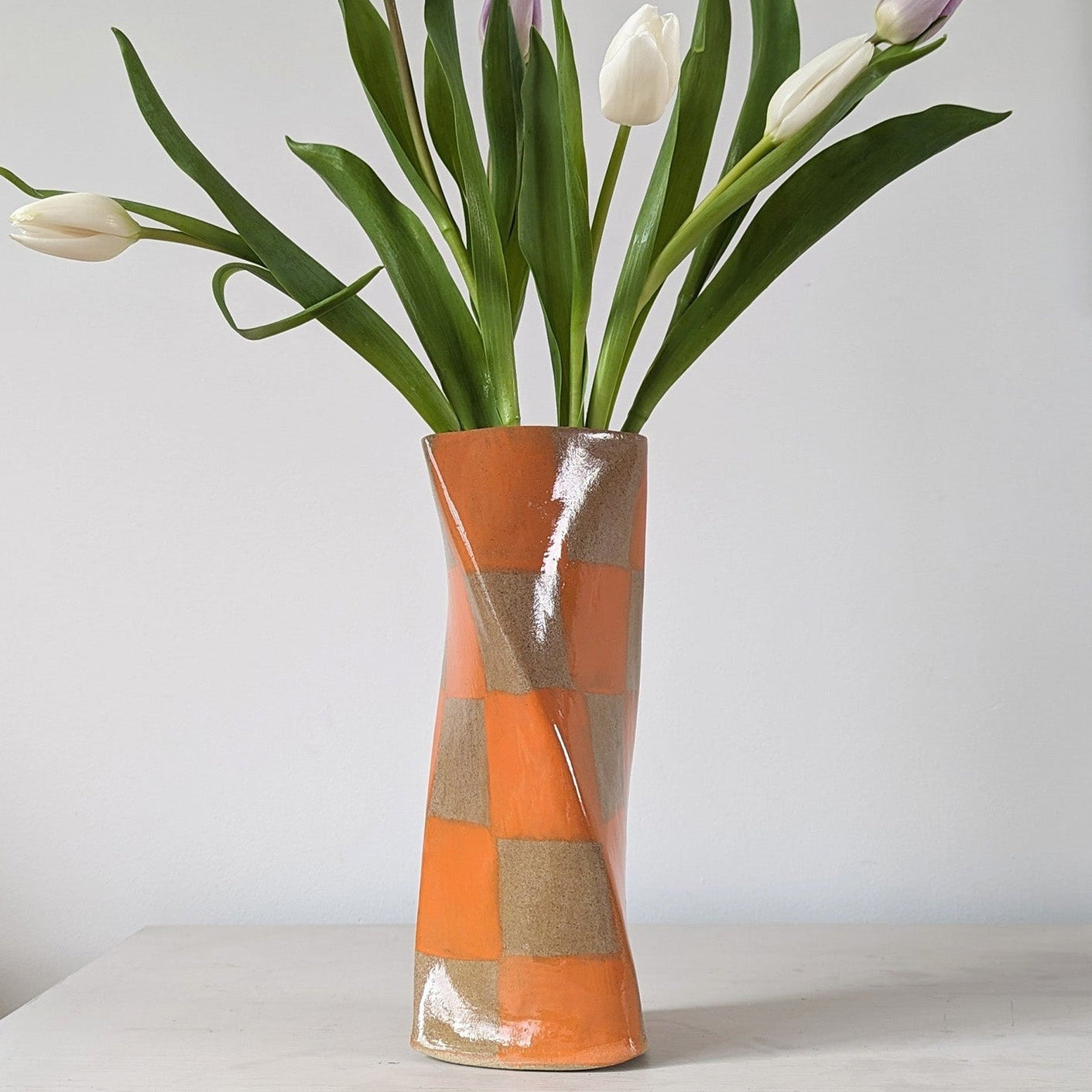 Orange Check Twist Vase