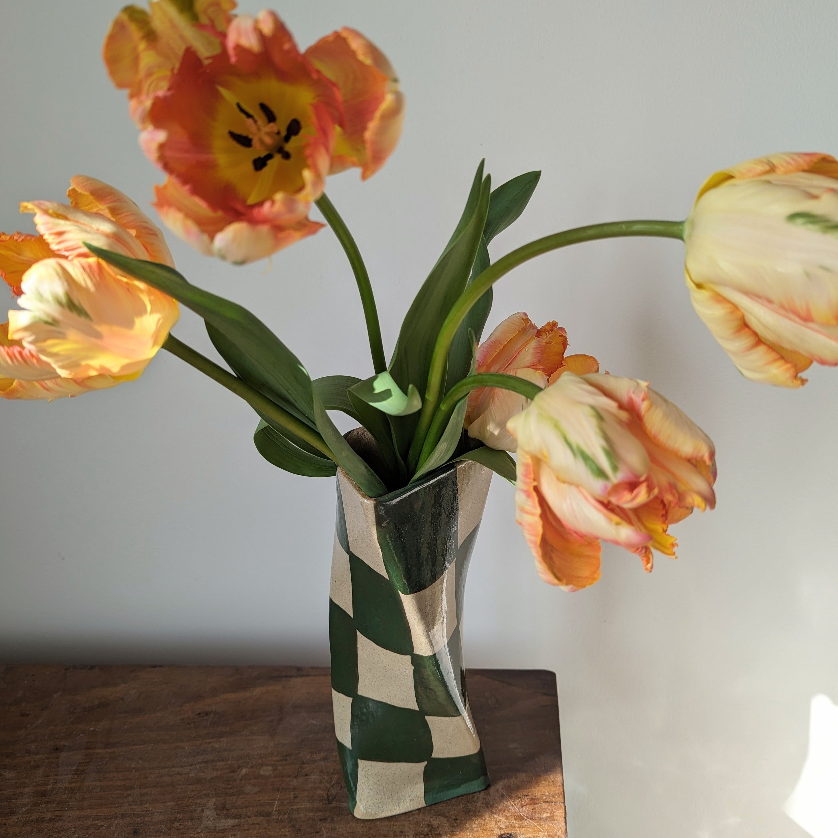 Green Check Twist Vase