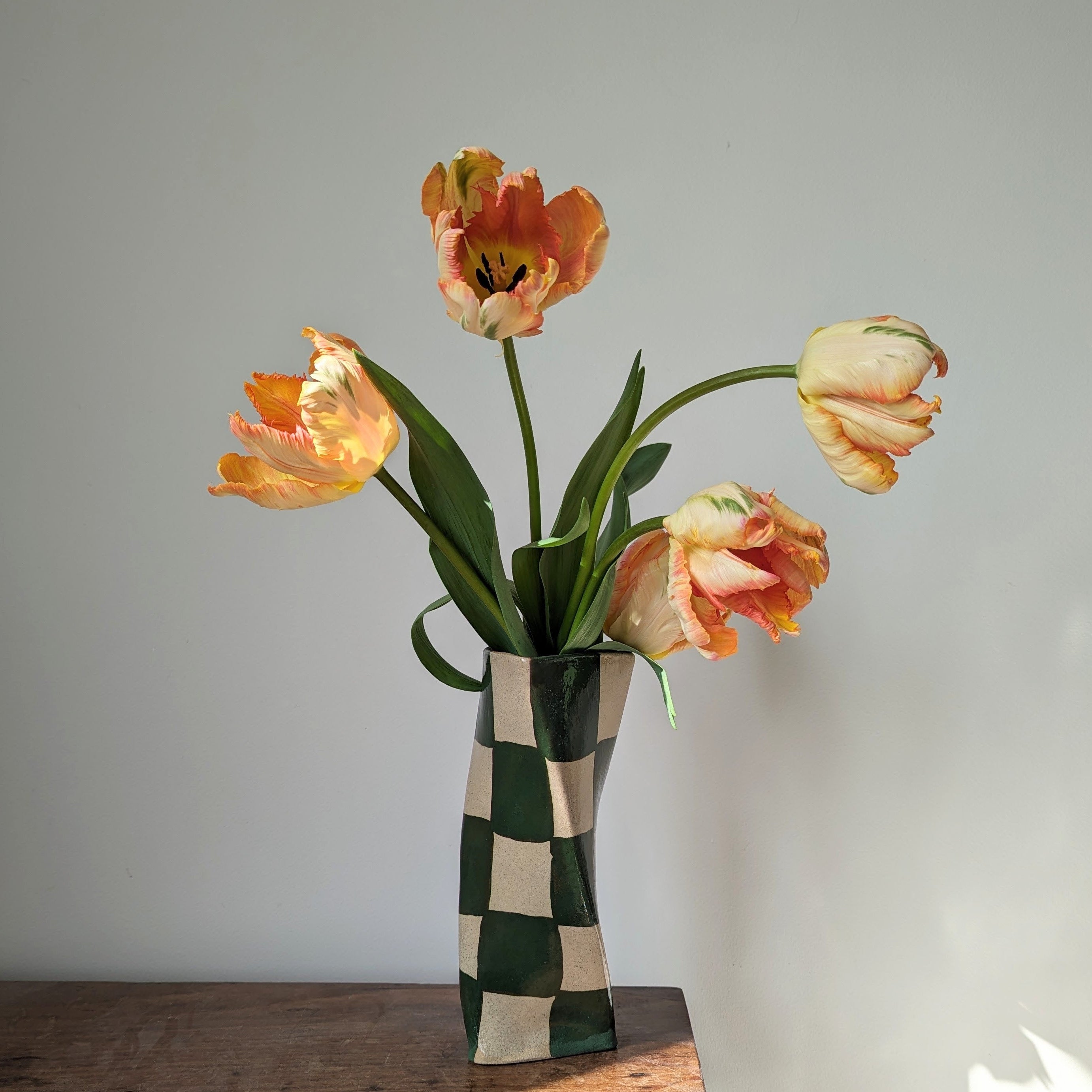 Green Check Twist Vase