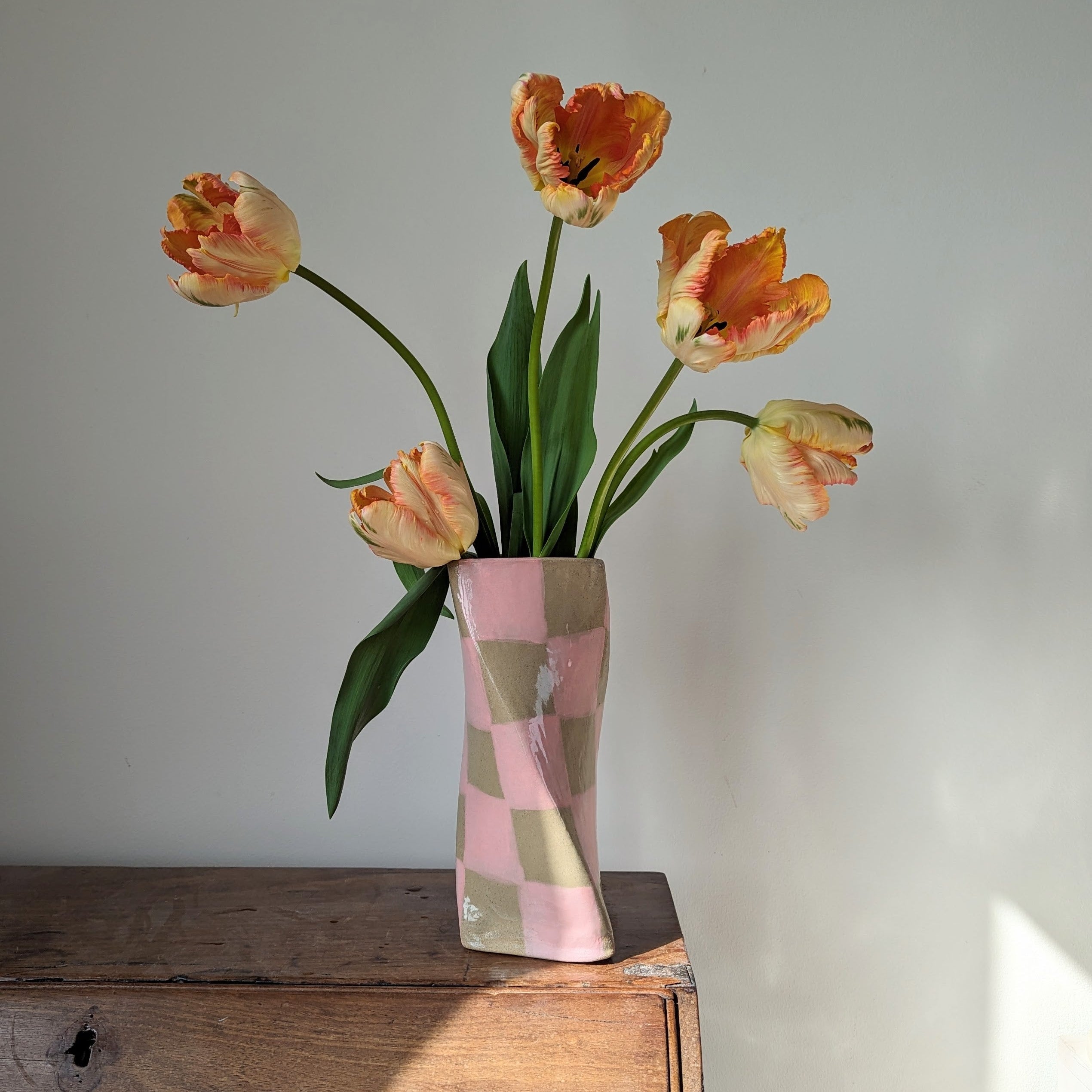 Pink Check Twist Vase