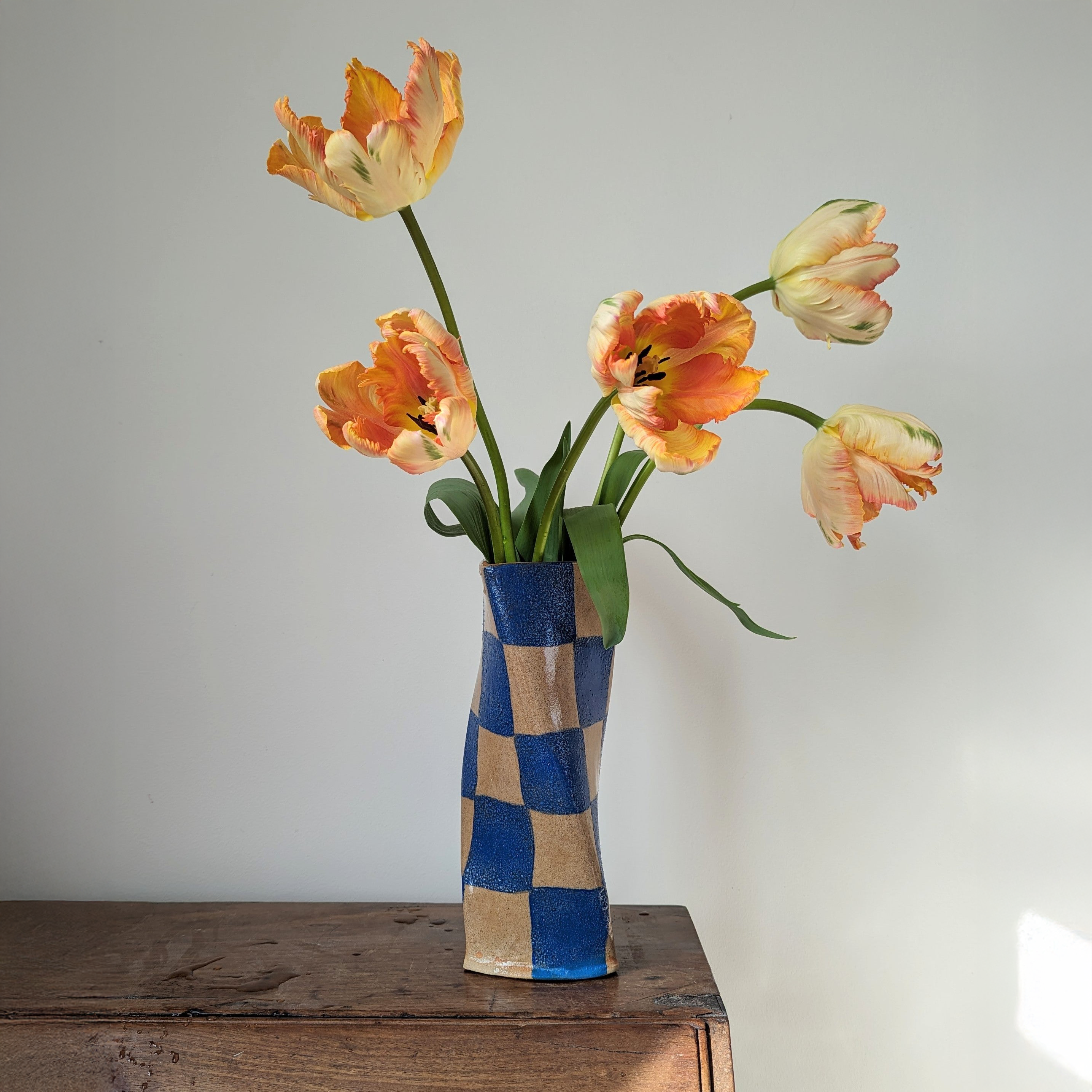 Blue Check Twist Vase