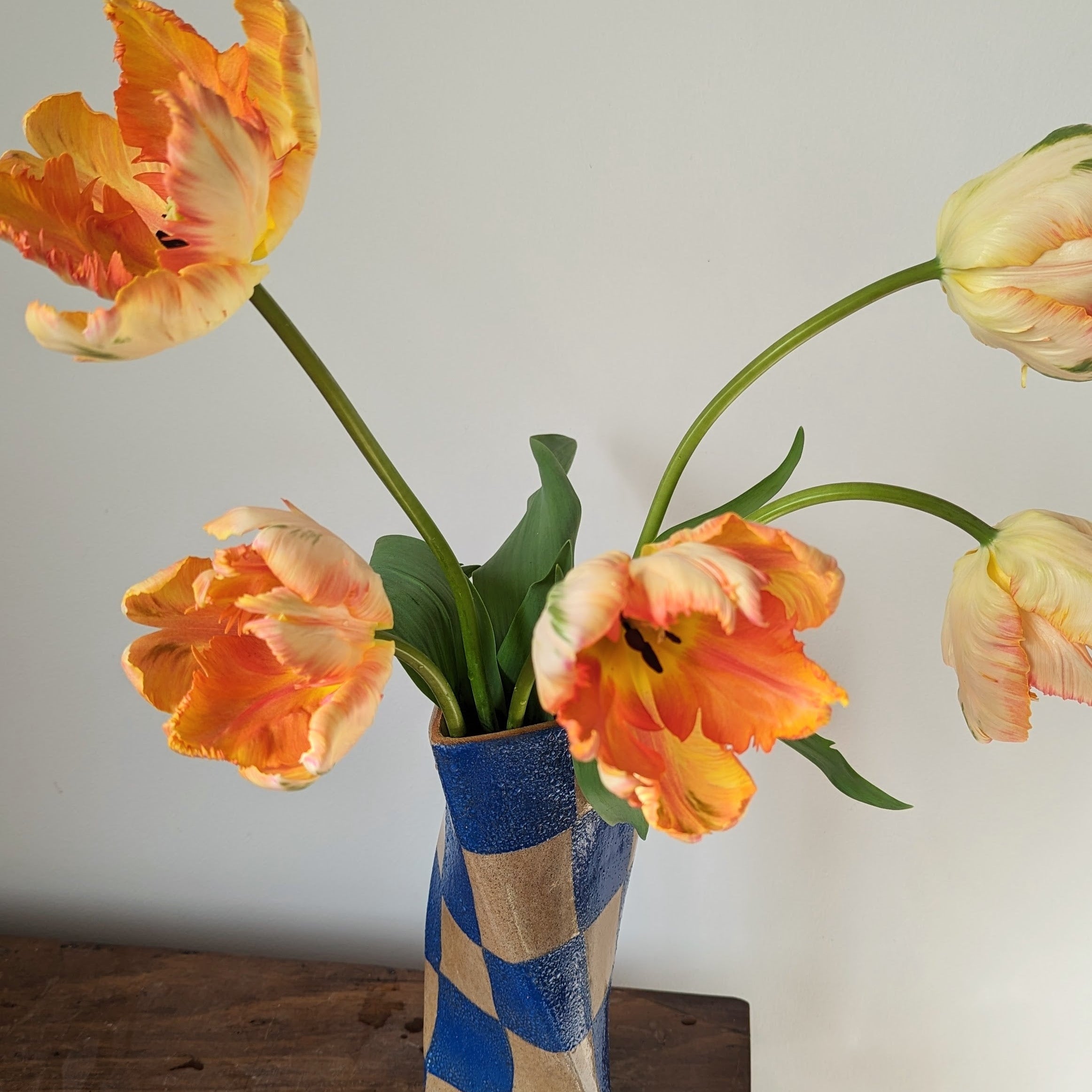 Blue Check Twist Vase