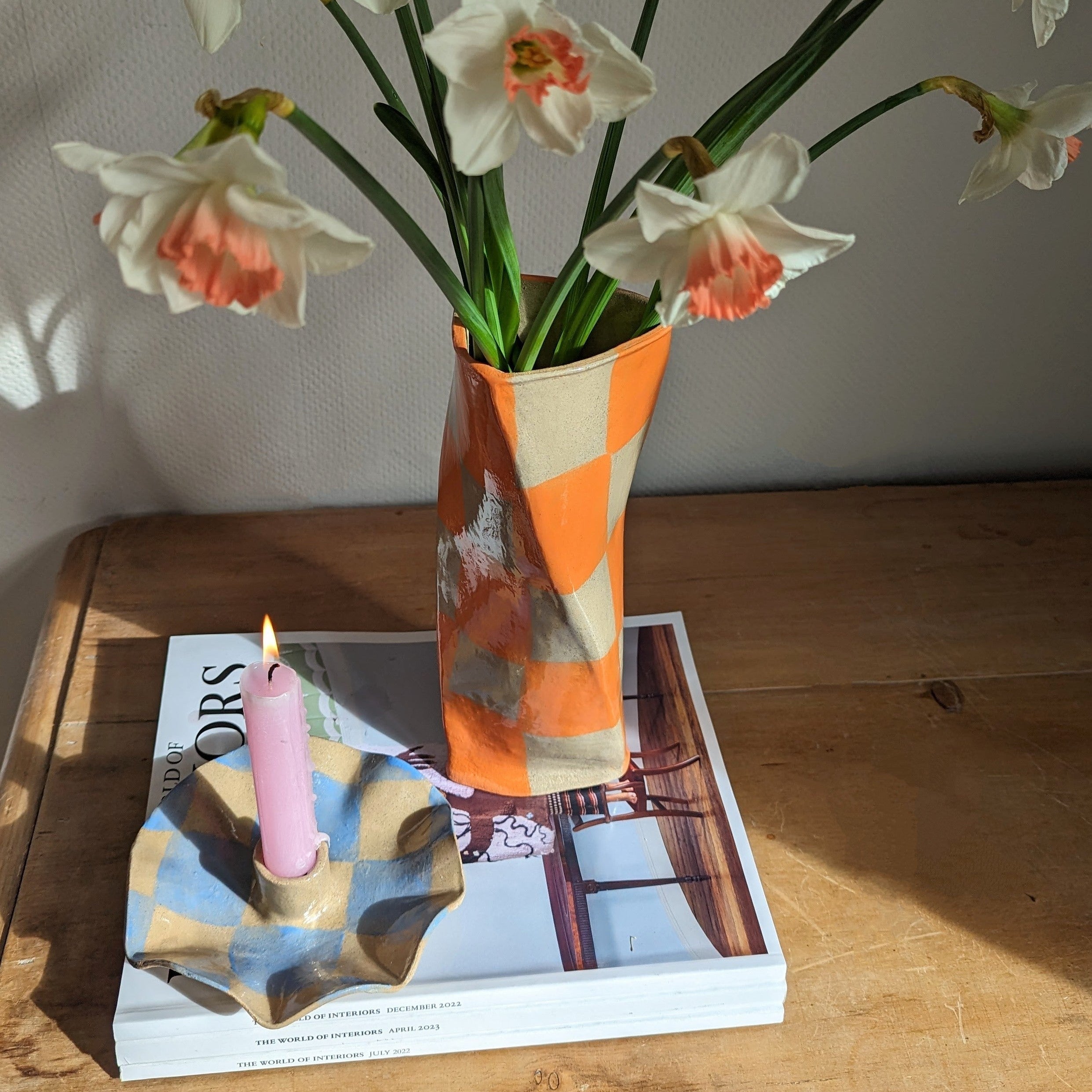 Orange Check Twist Vase