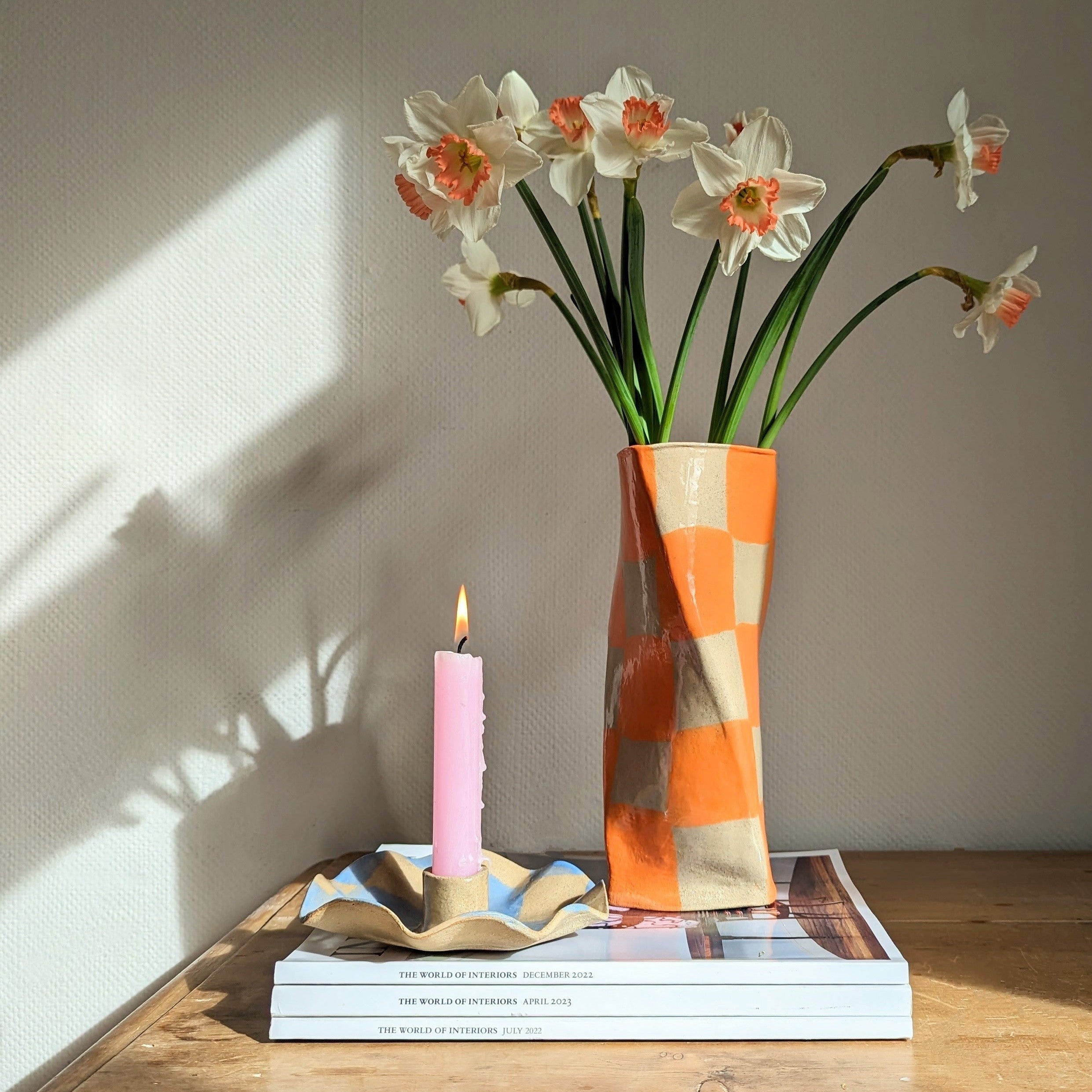 Orange Check Twist Vase