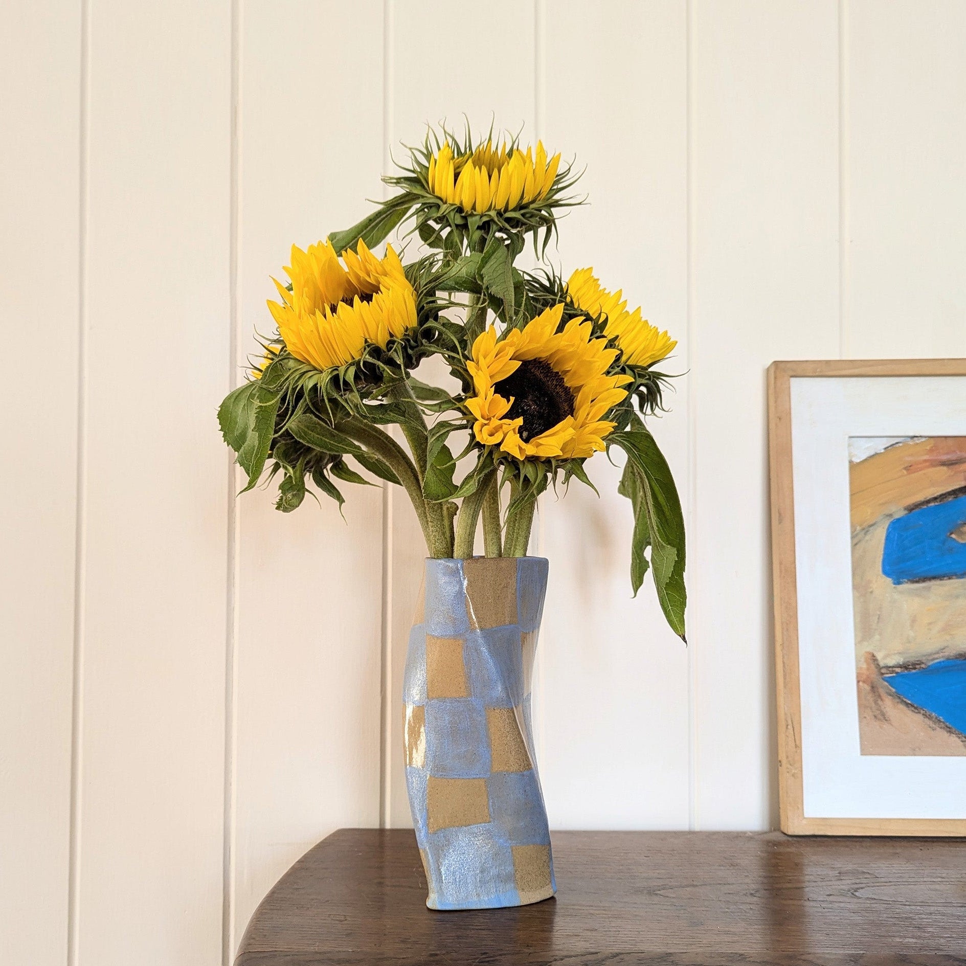Baby Blue Check Twist Vase