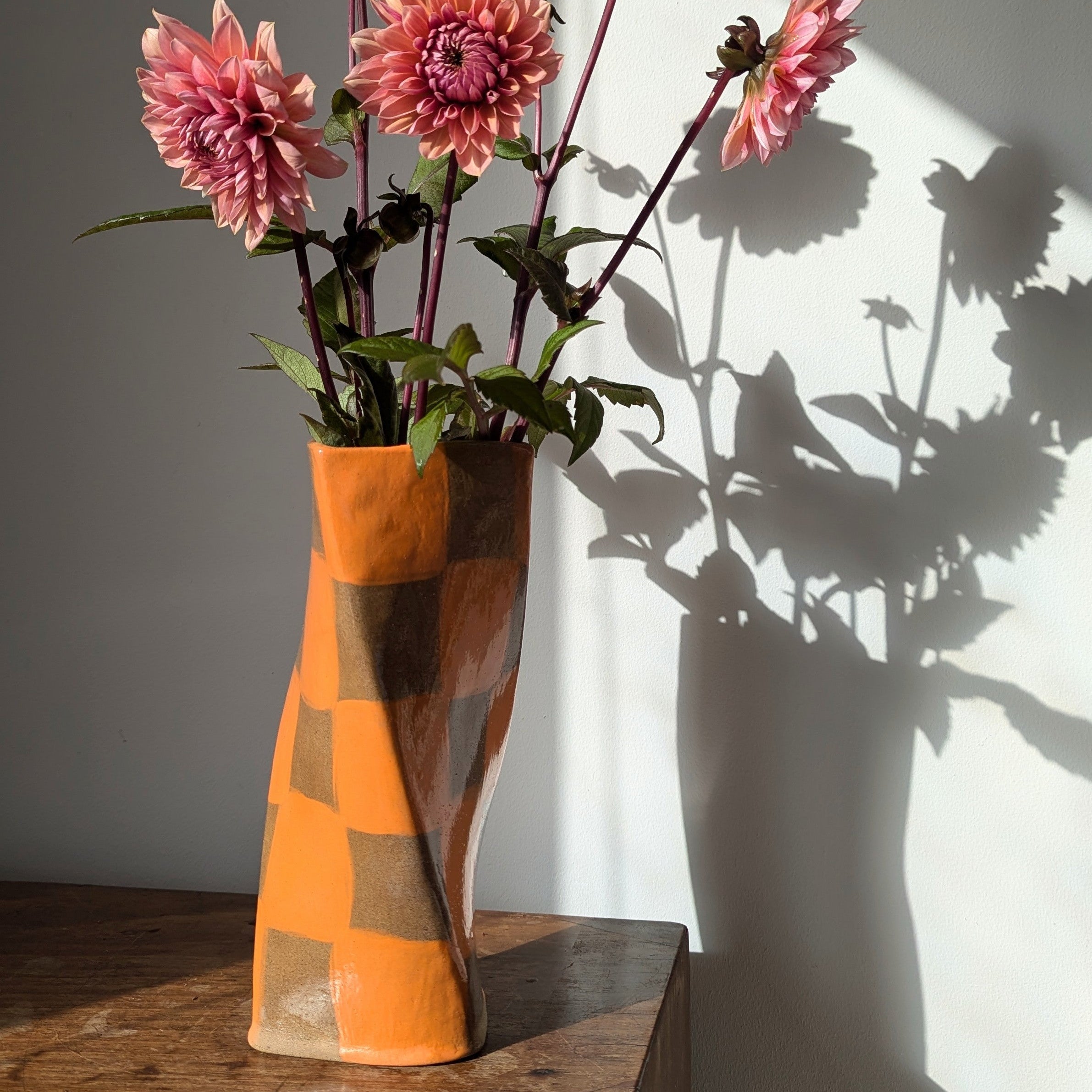 Orange Check Twist Vase