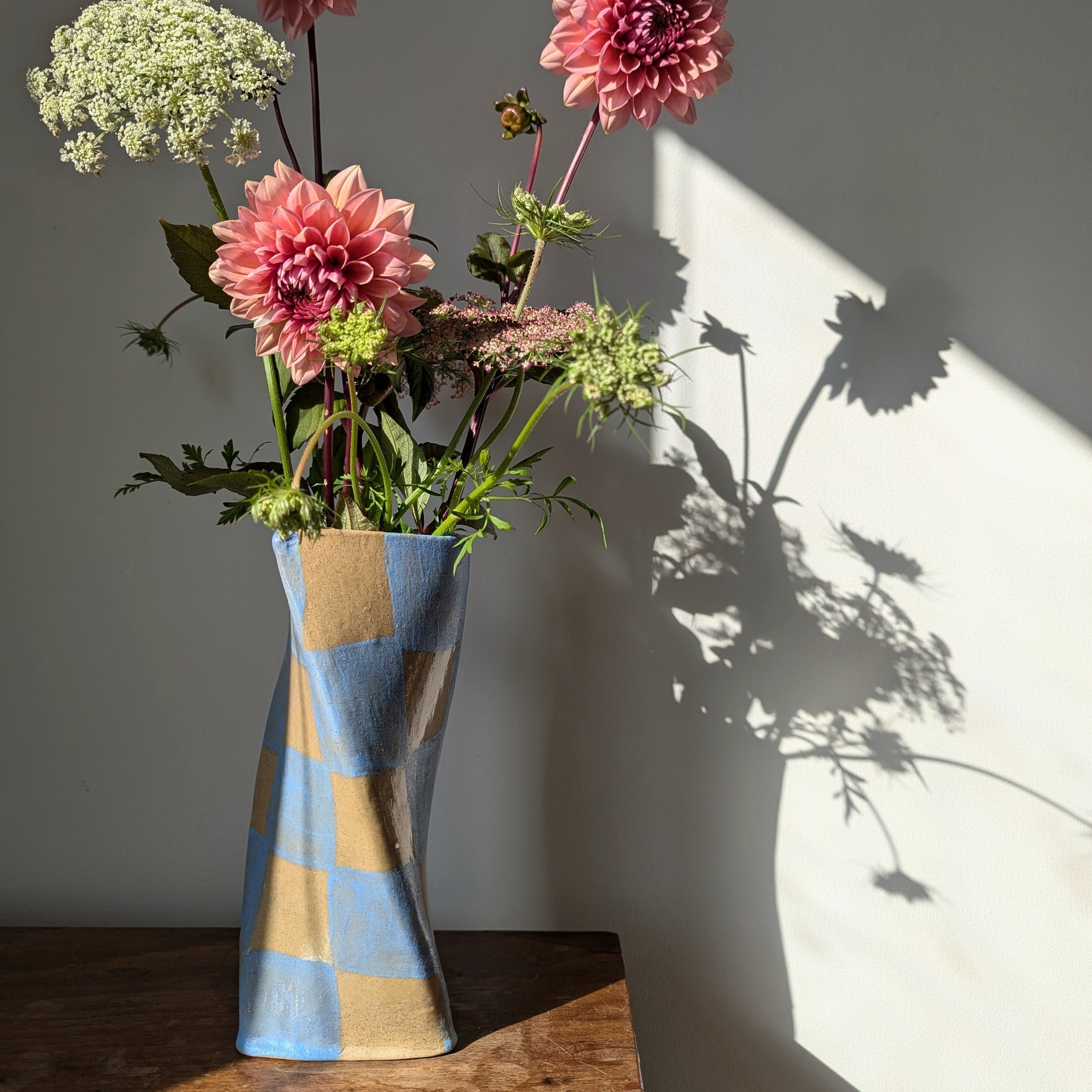 Baby Blue Check Twist Vase