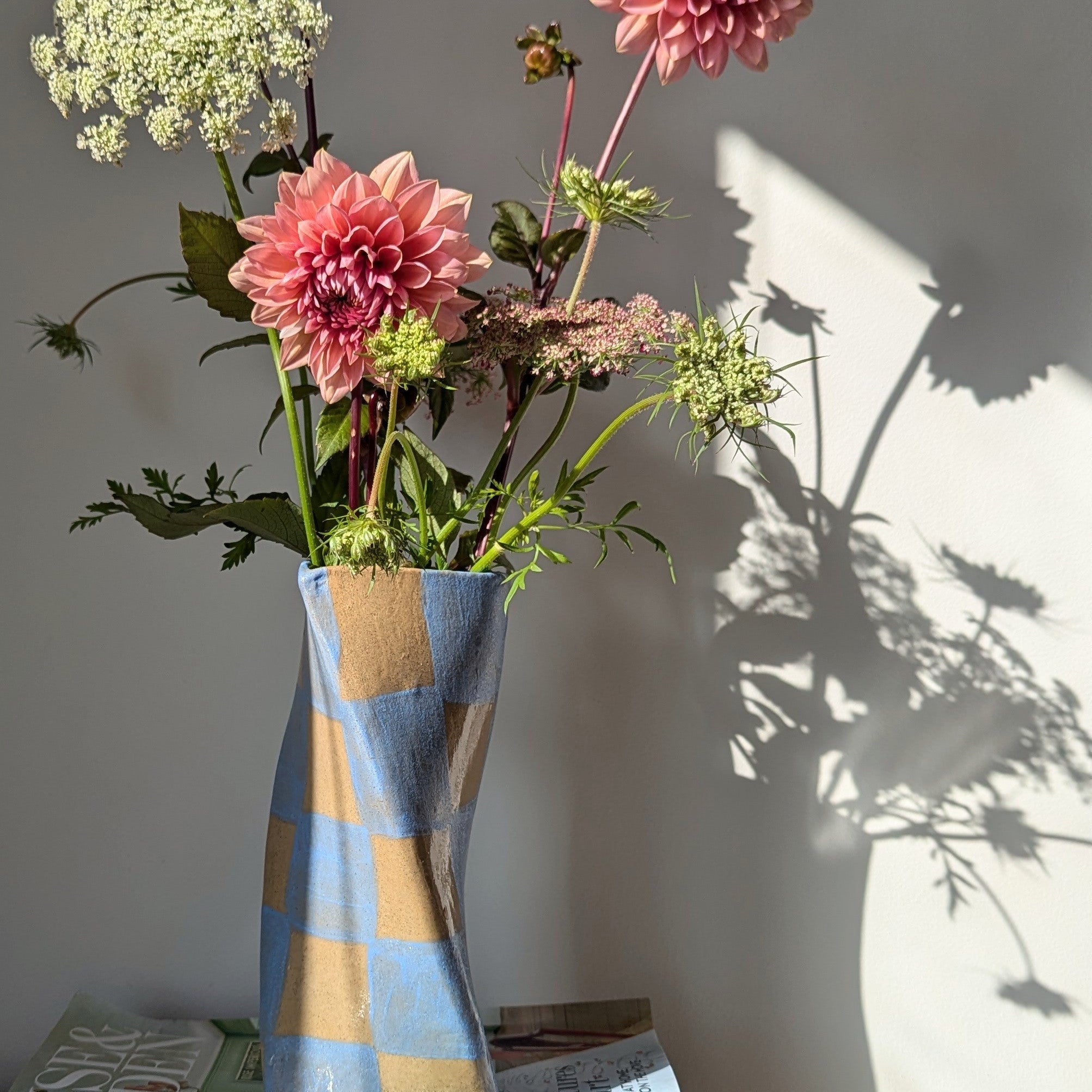 Baby Blue Check Twist Vase