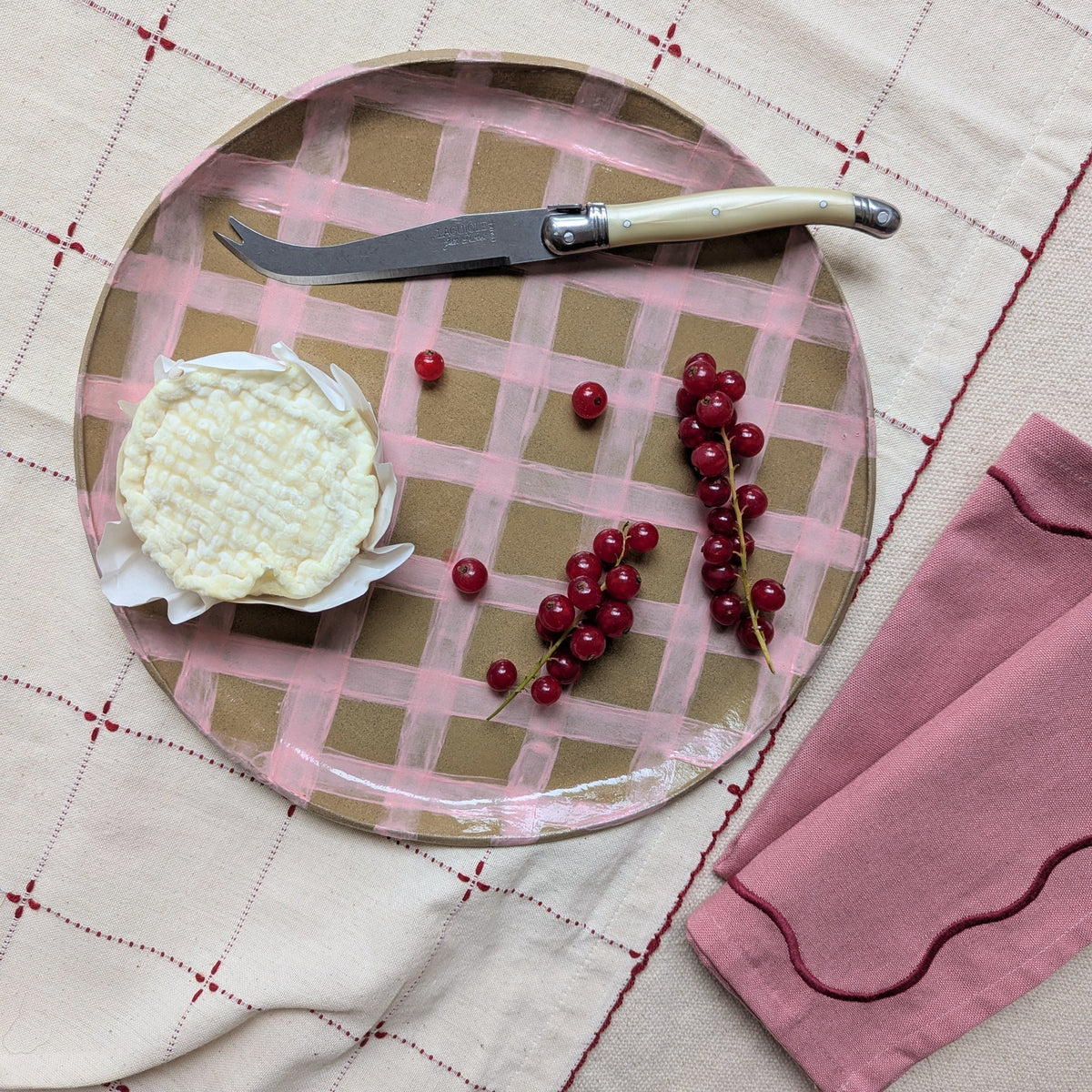 Pink Gingham Serving Platter