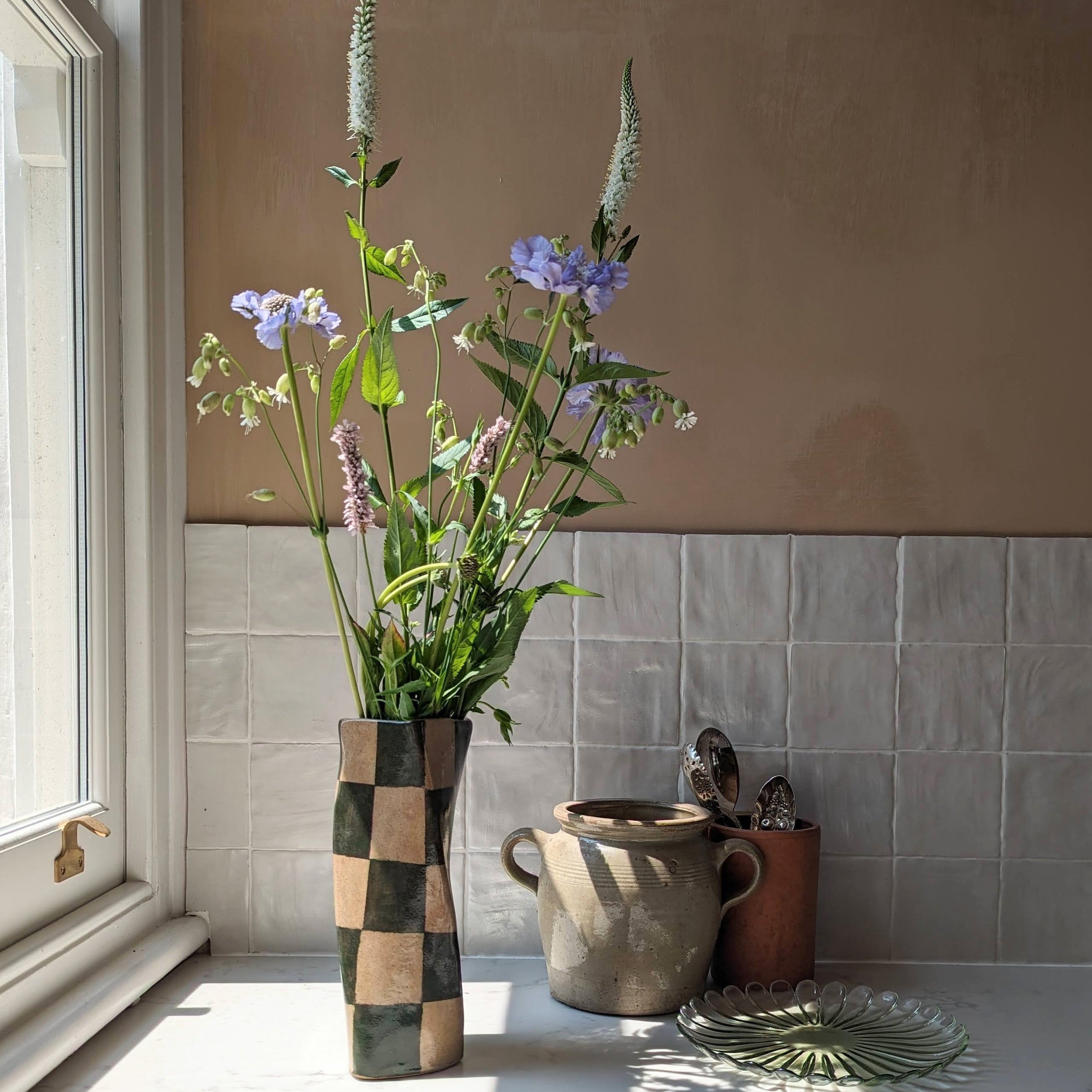 Green Check Twist Vase