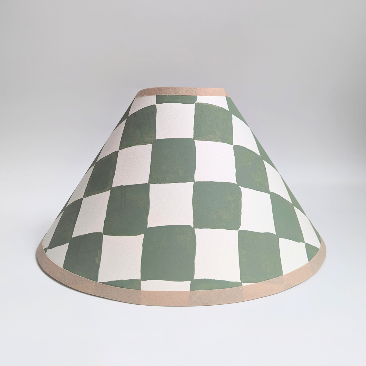 Hand Painted Green & Cream Check Coolie Lampshades | Pair of 2