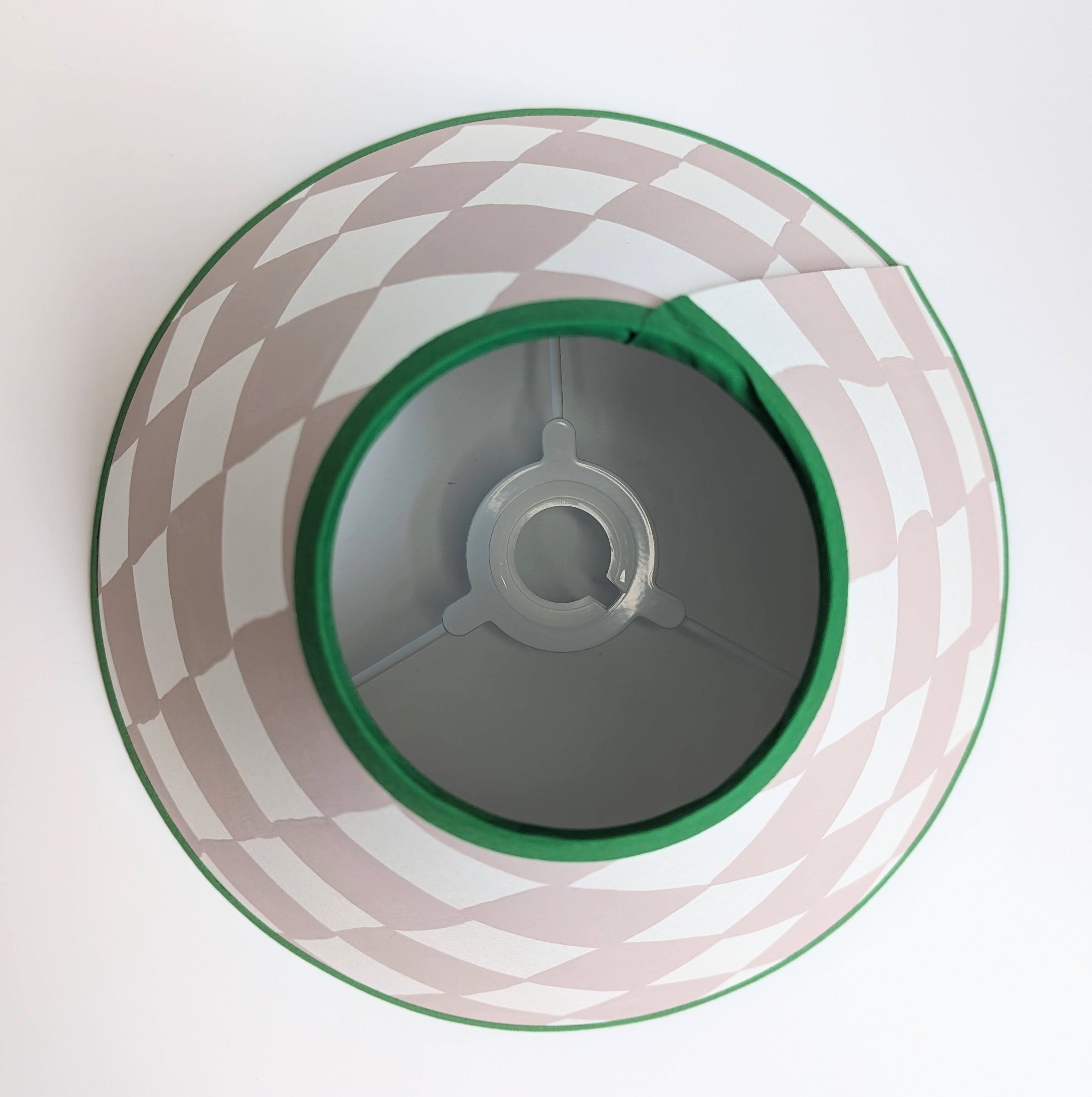 Plaster Pink & Emerald Checkerboard Hand Painted Coolie Lampshade