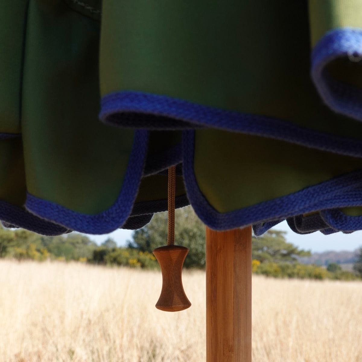 Parasol with contrast colour trim valance