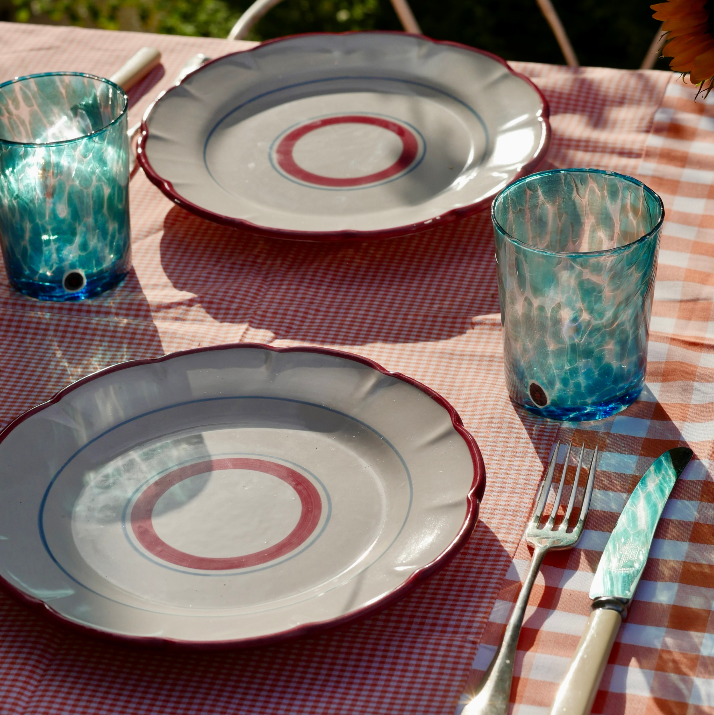 Patchwork Gingham Orange Cotton Tablecloth