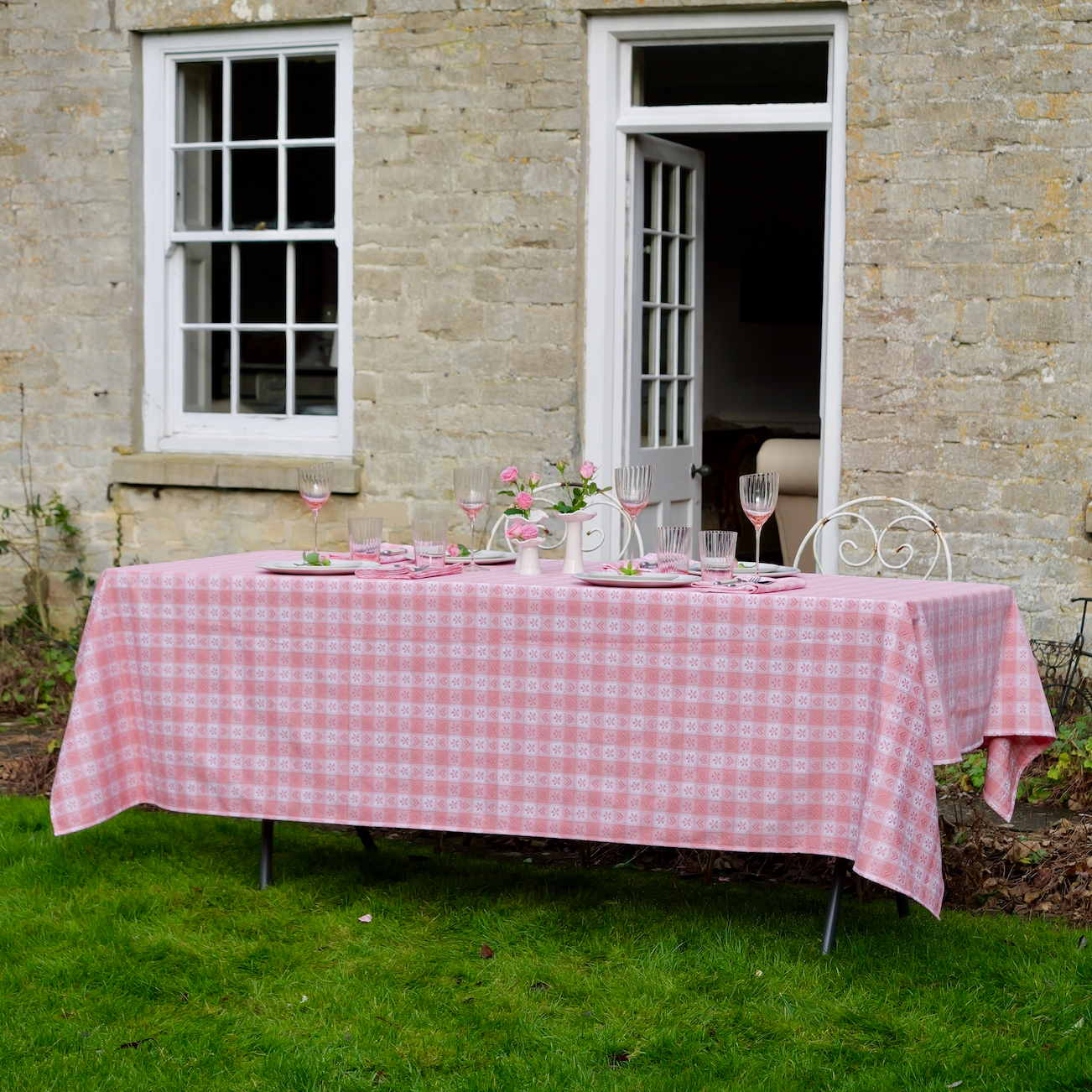 Pink Alpine Chalet Cotton Gingham Tablecloth