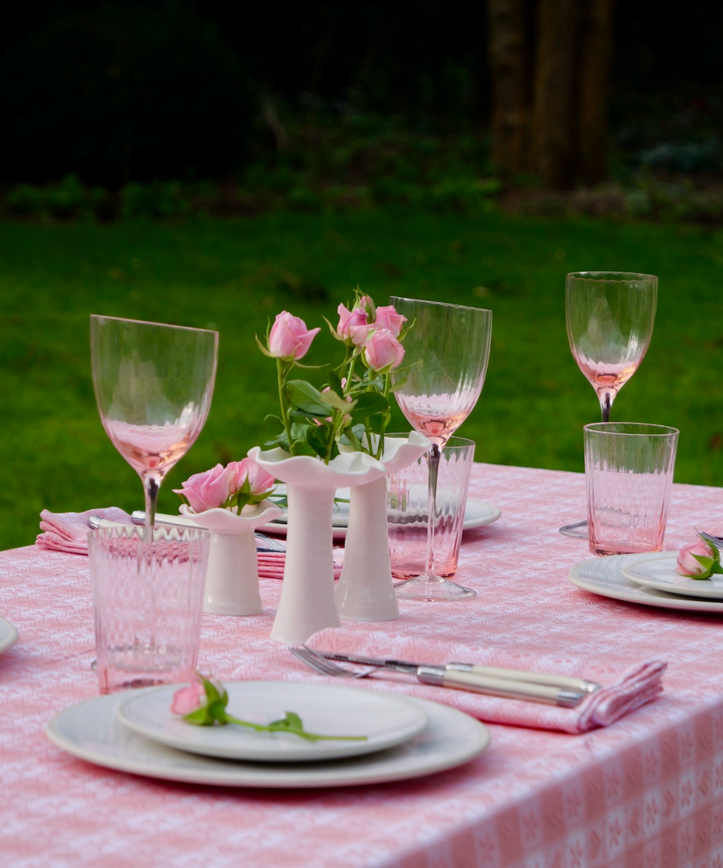Pink Alpine Chalet Cotton Gingham Tablecloth, Italian Cotton, 230 x 150cm