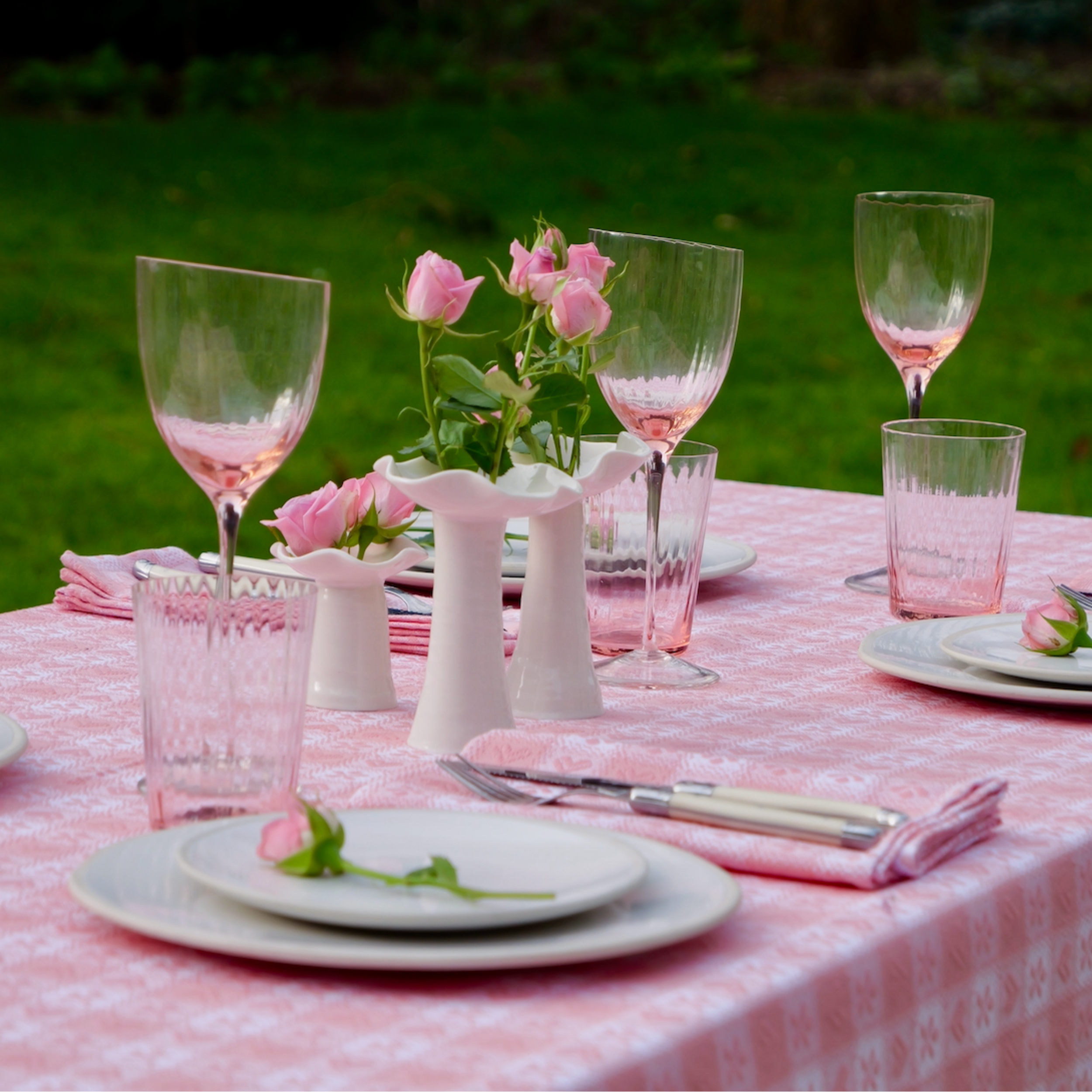 Pink Alpine Chalet Cotton Gingham Tablecloth