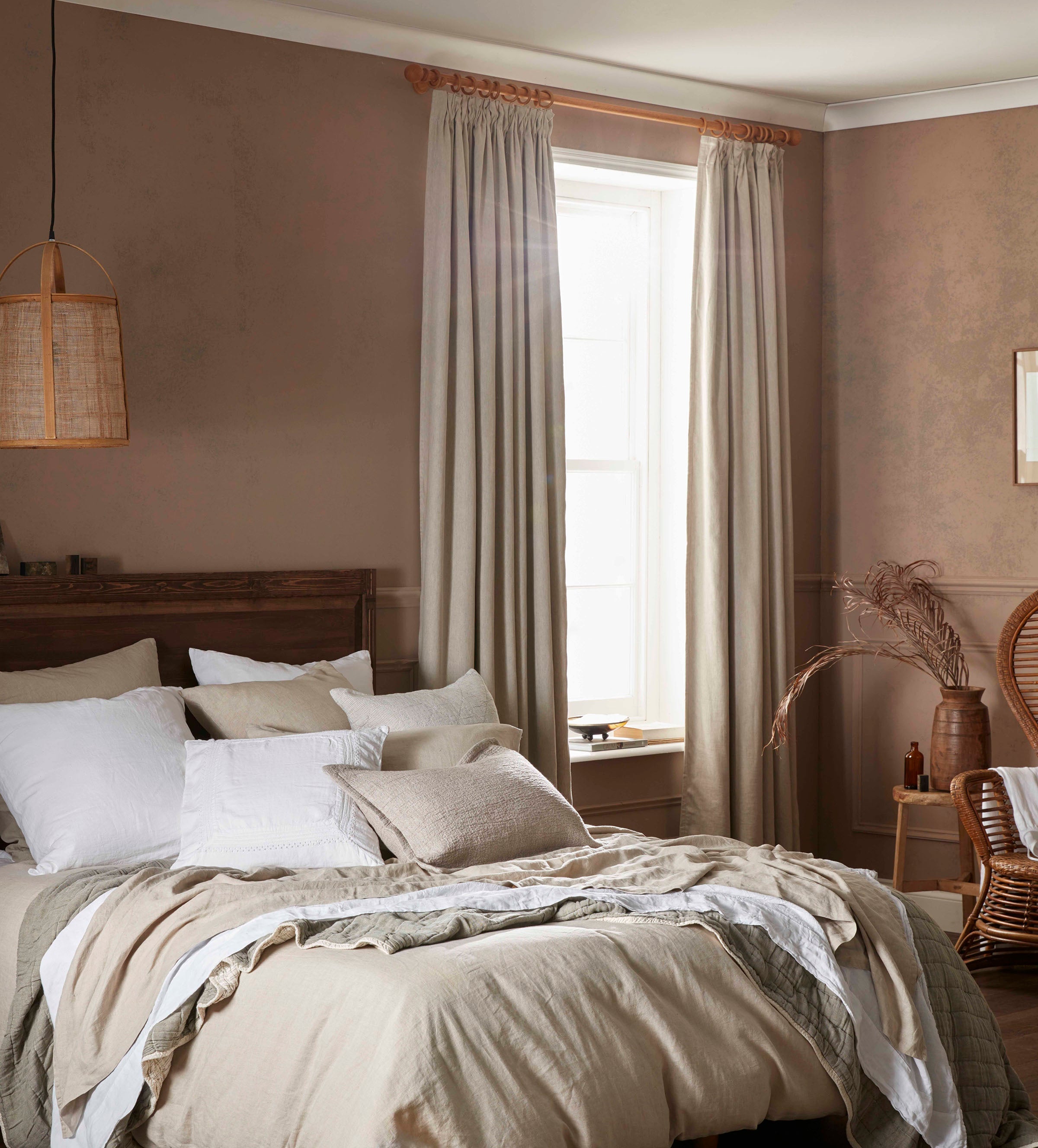 Cotton Linen Twill Blackout Pencil Pleat Curtain Pair | Natural