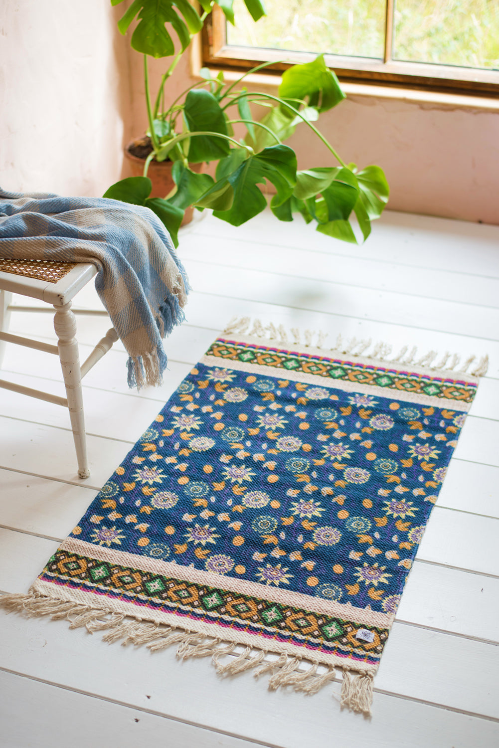 Navy Passion Flower 100% Recycled Small Rug
