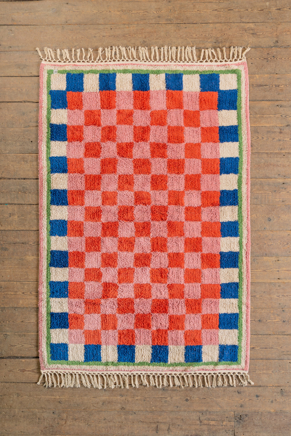 Lizzie Pink & Red Chequered Recycled Cotton Medium Rug