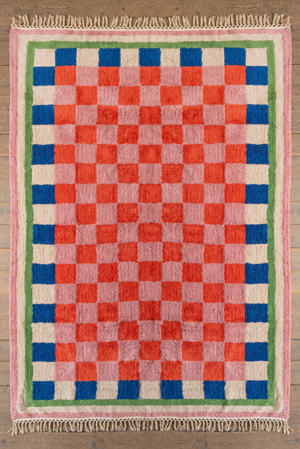 Lizzie Pink & Red Chequered Recycled Cotton Extra Large Rug