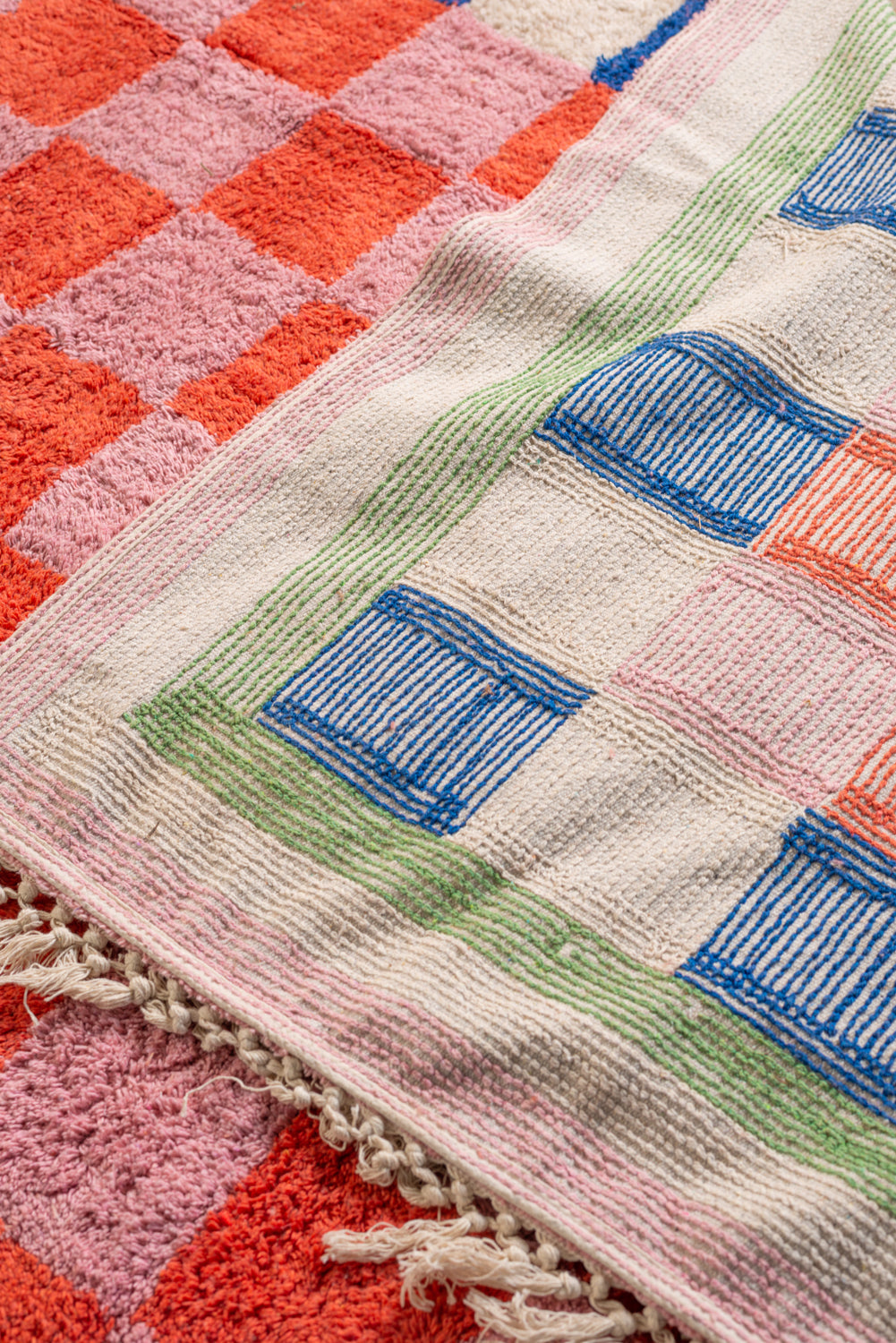 Lizzie Pink & Red Chequered Recycled Cotton Extra Large Rug