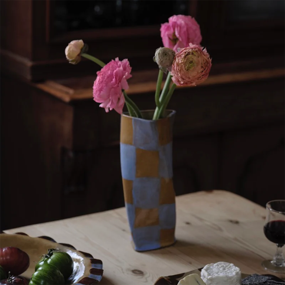 Baby Blue Check Twist Vase