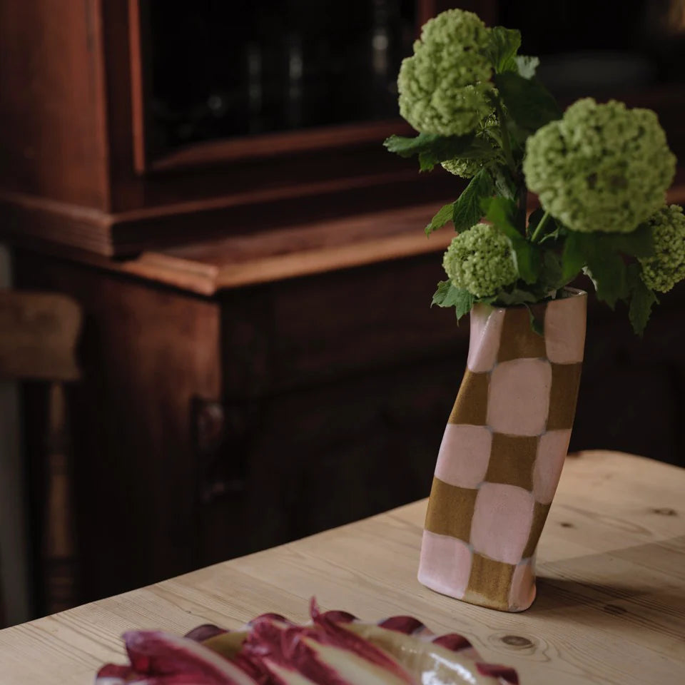 Pink Check Twist Vase
